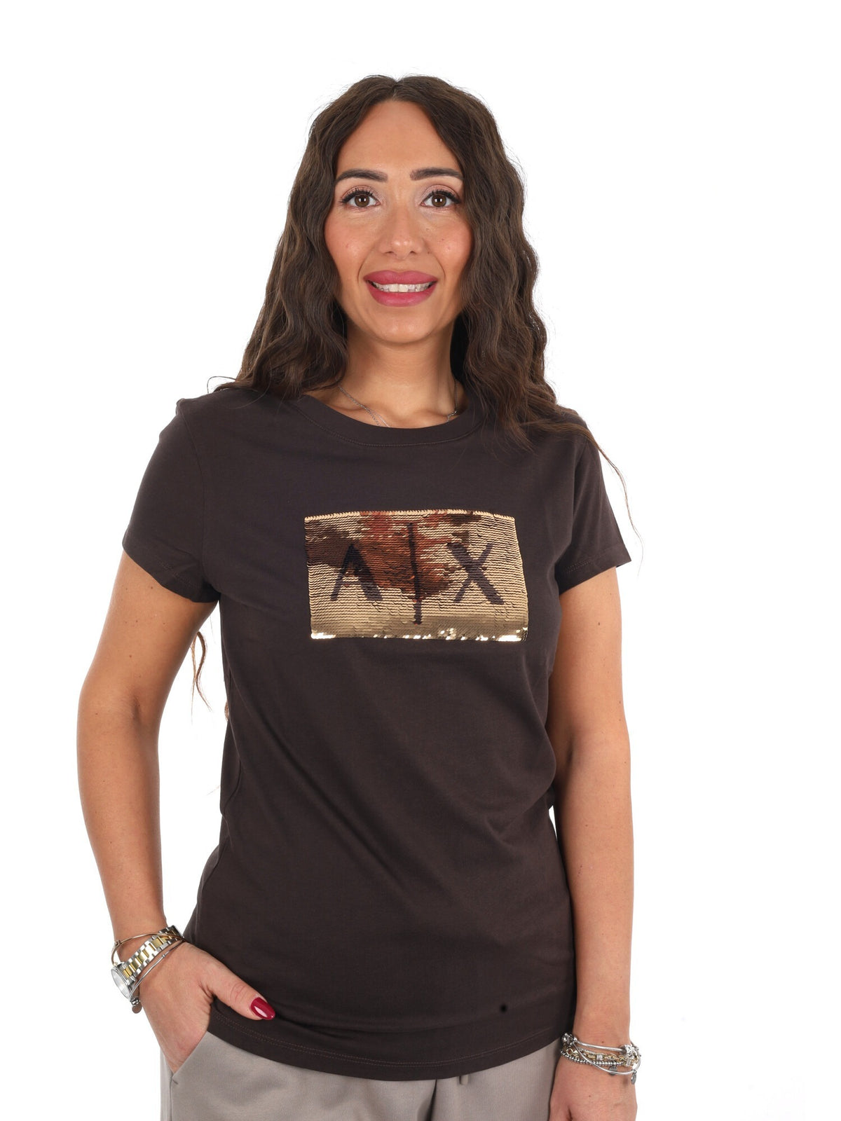 Armani excange t-sh t-shirt da donna marrone