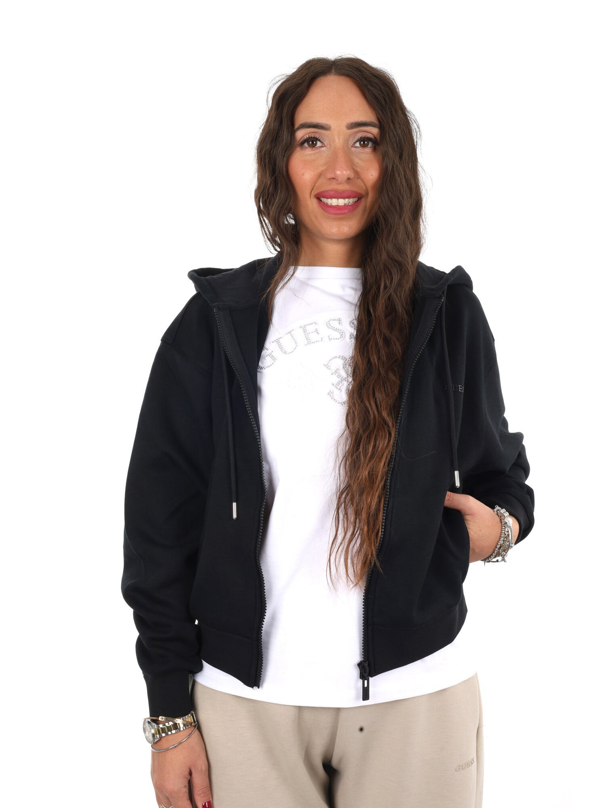 Guess brianna fullzi felpa da donna nero