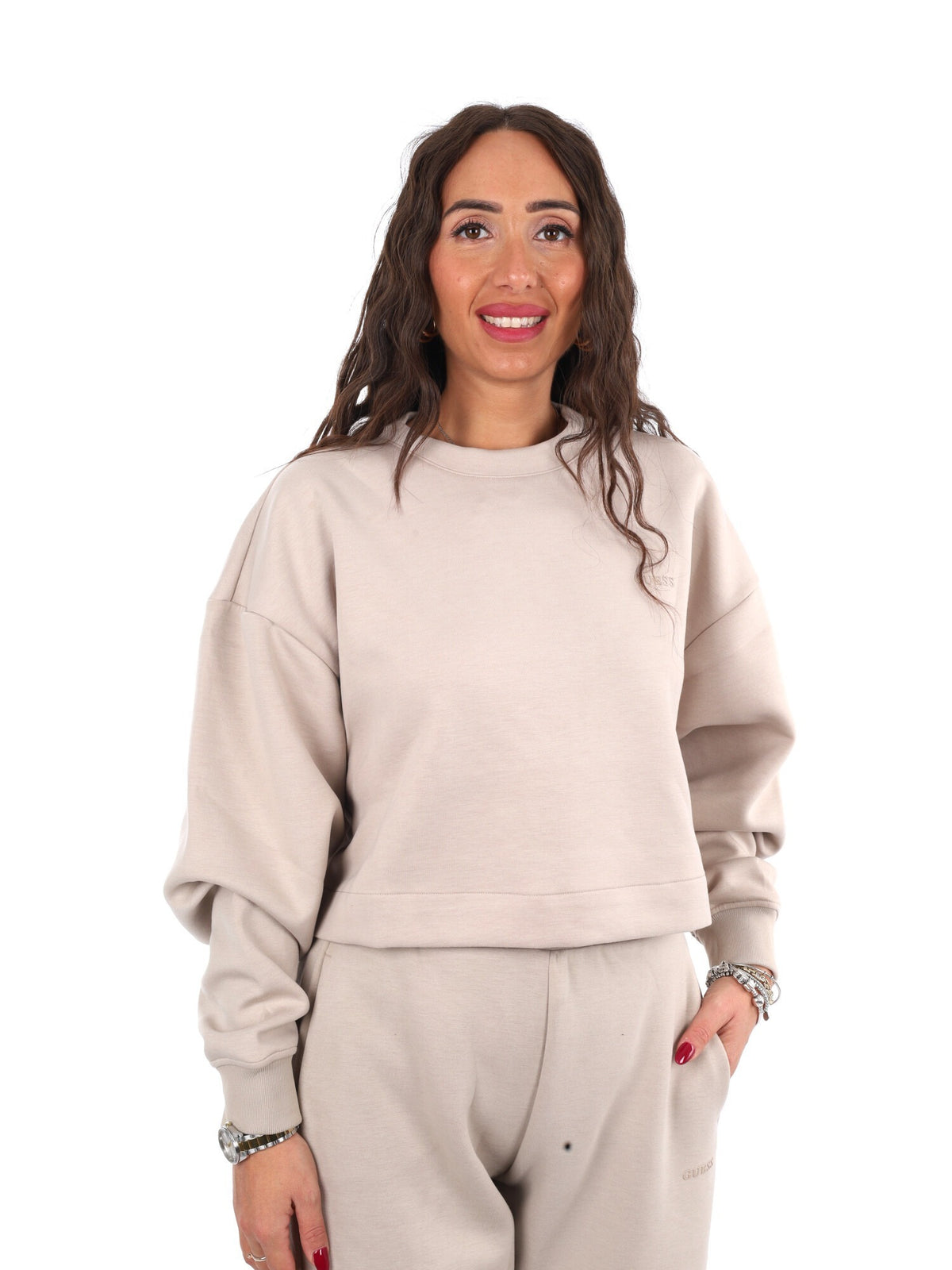 Guess brianna crew felpa da donna beige