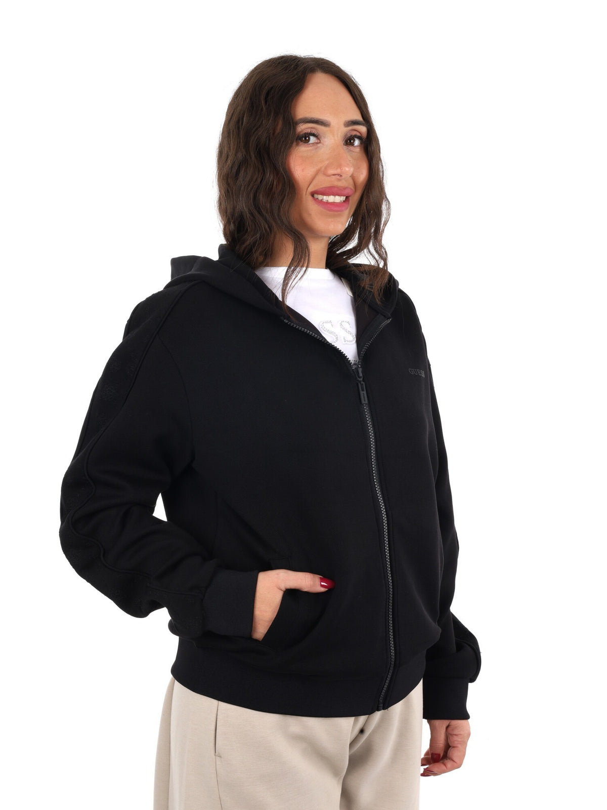 Guess elsa full zip felpa da donna nero