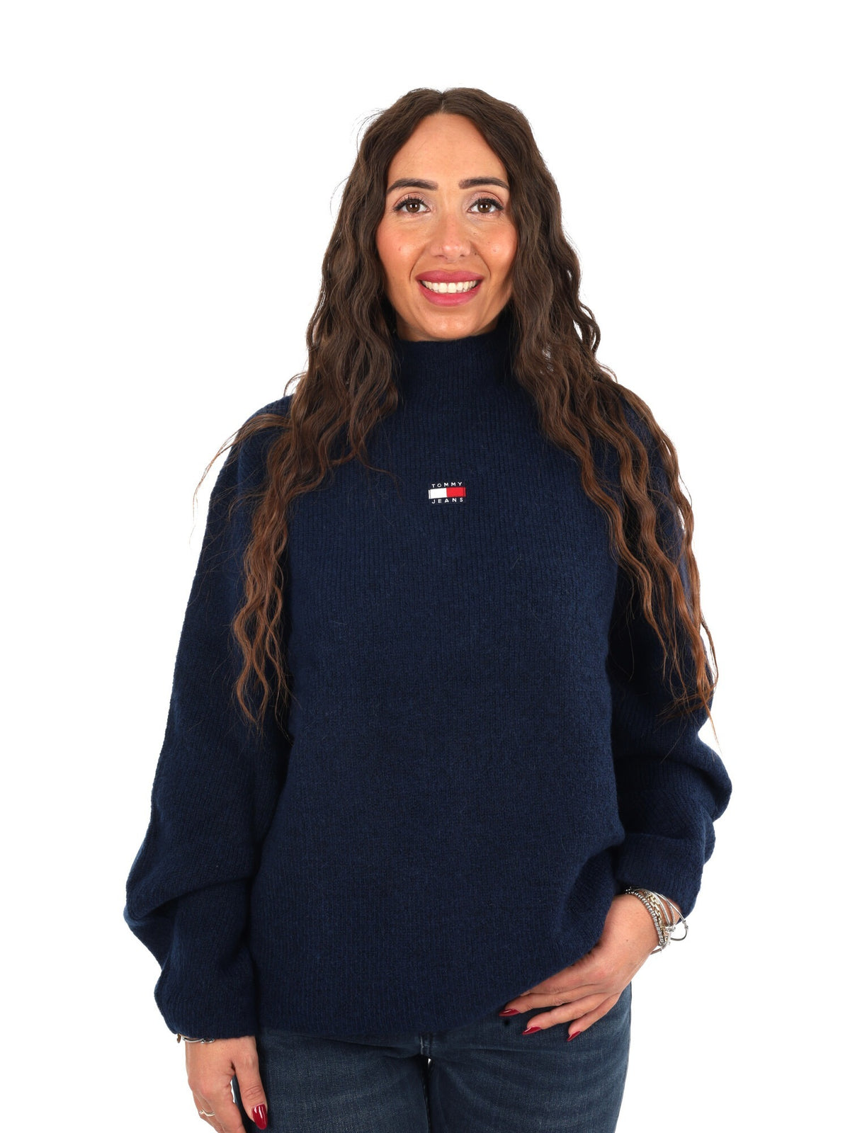 Tommy jeans mockneck maglia da donna blu