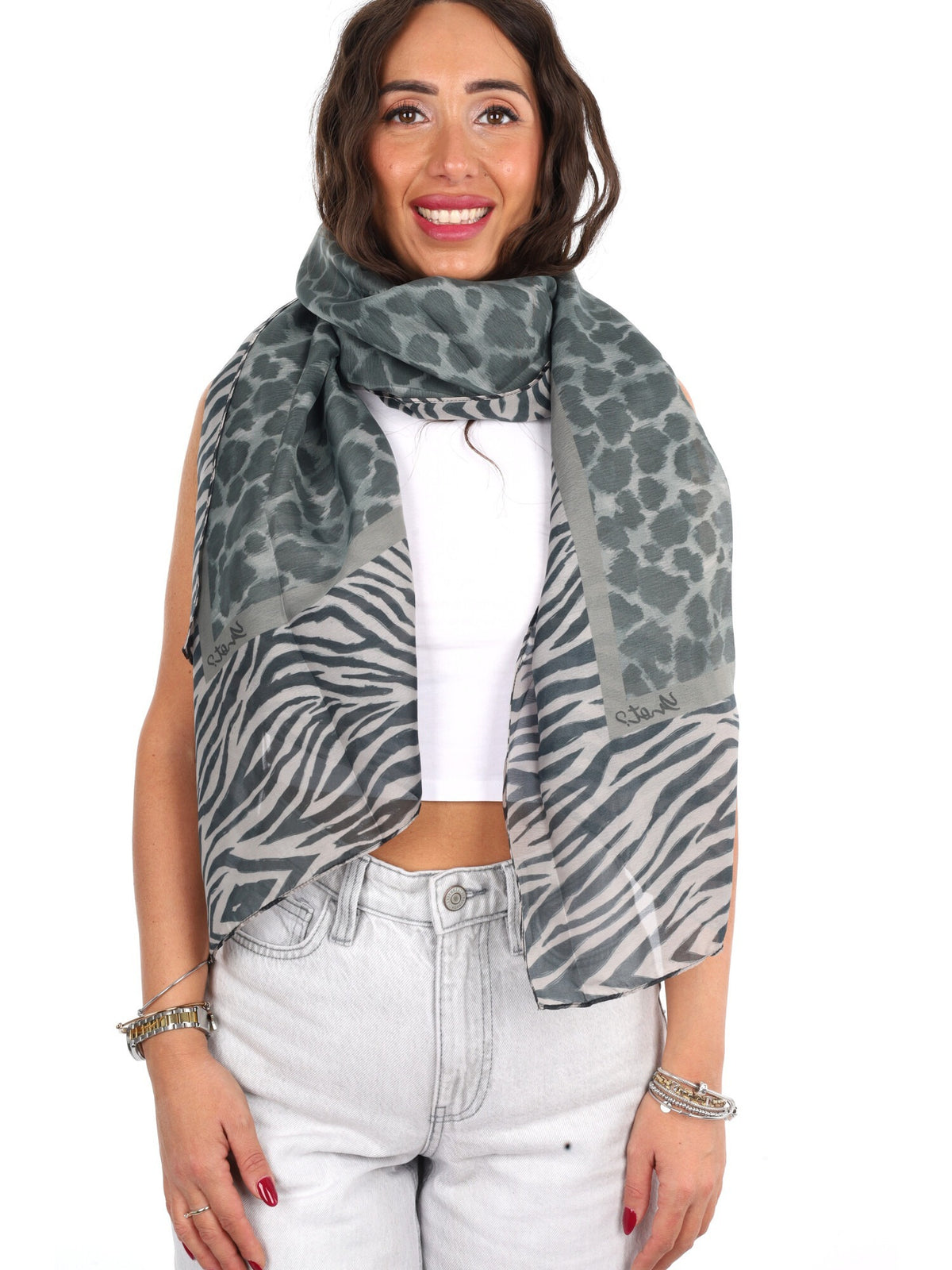 Y-not foulard rayon da unisex grigio