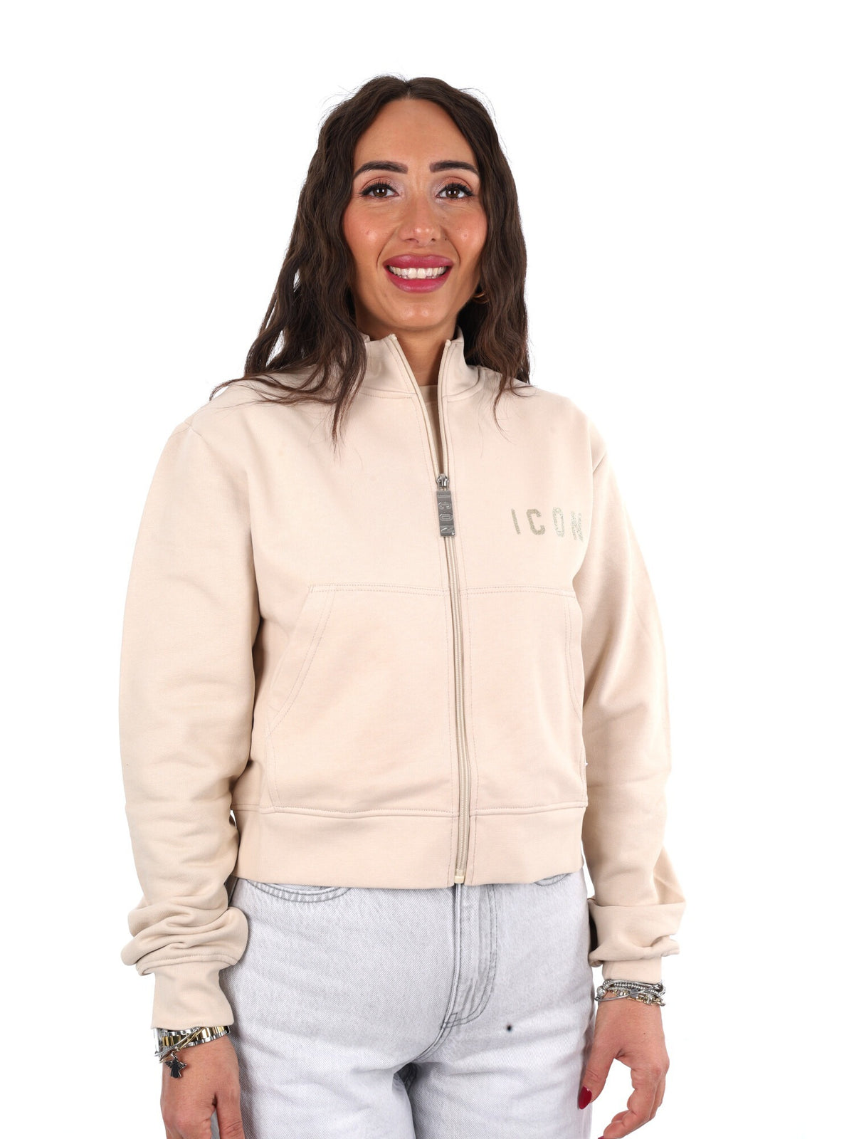 Icon felpa zip cr ft da donna avorio