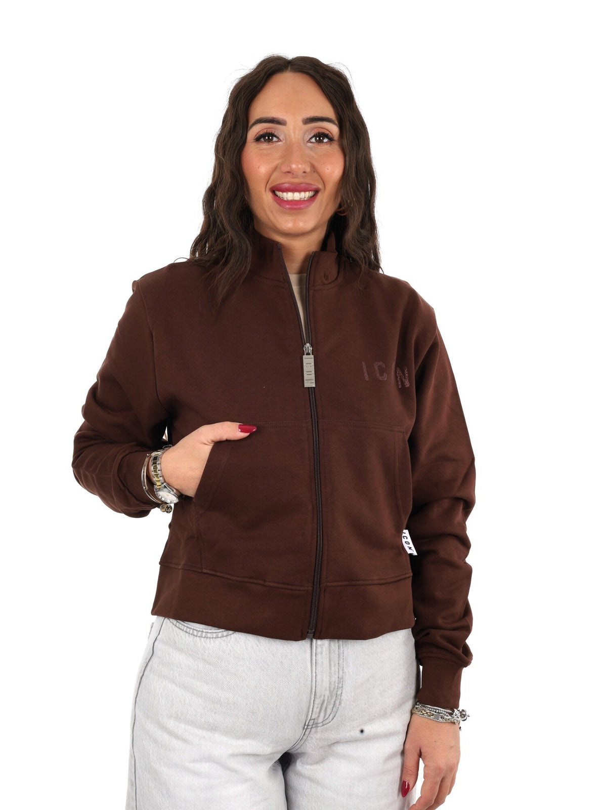 Icon felpa zip cr ft da donna moro
