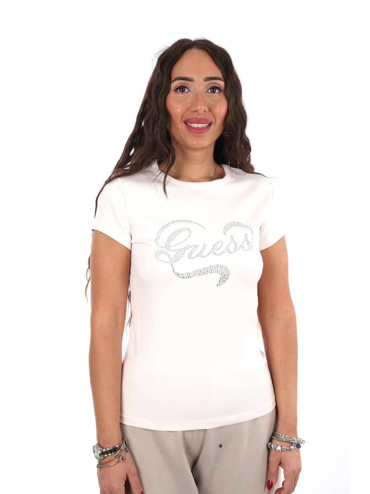 Guess amalia cn t-shirt da donna stone
