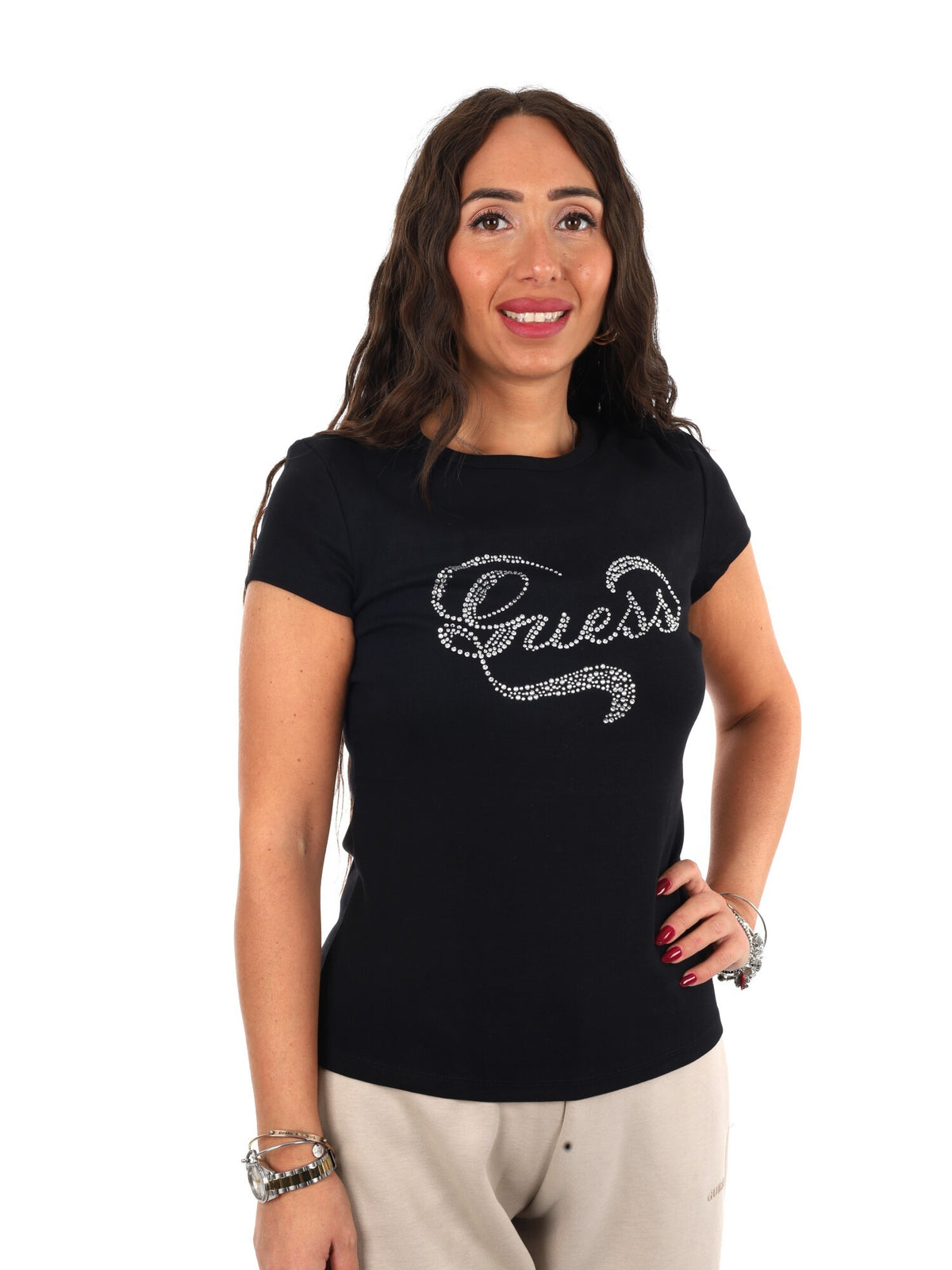 Guess amalia cn t-shirt da donna nero