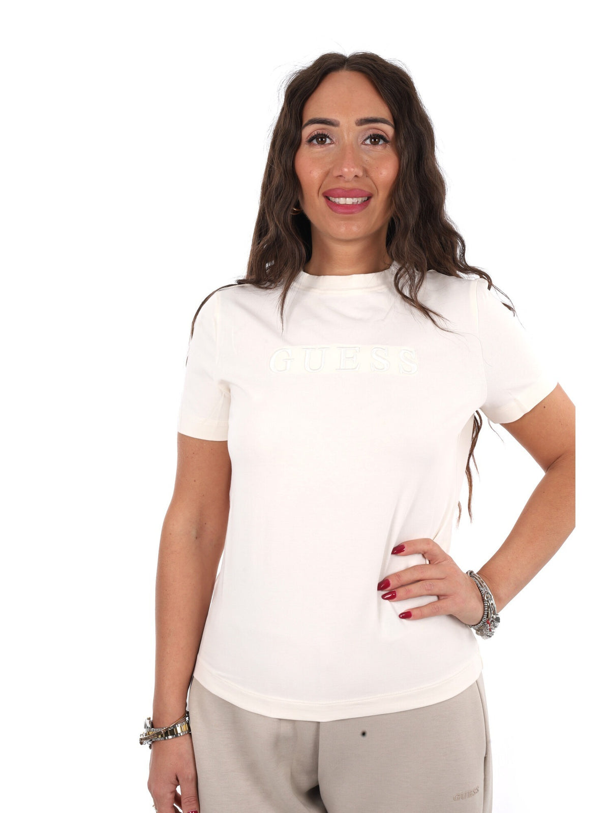 Guess grazia slim cn t-shirt da donna crema