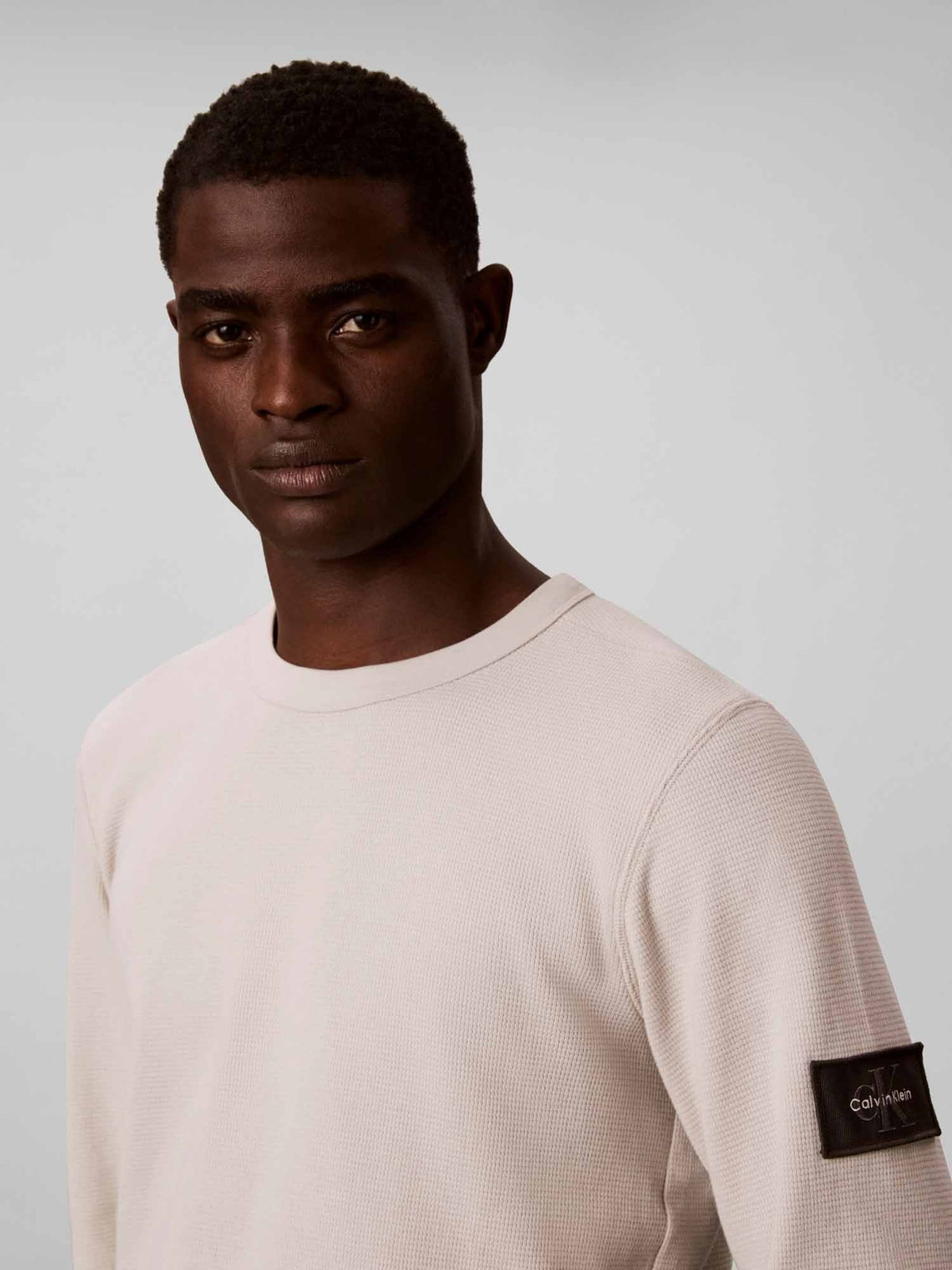 Ck waffle badge t-shirt da uomo panna