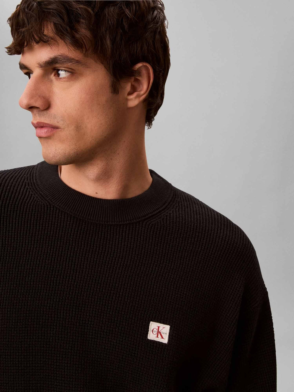 Ck cotton waffle cre maglia da uomo nero