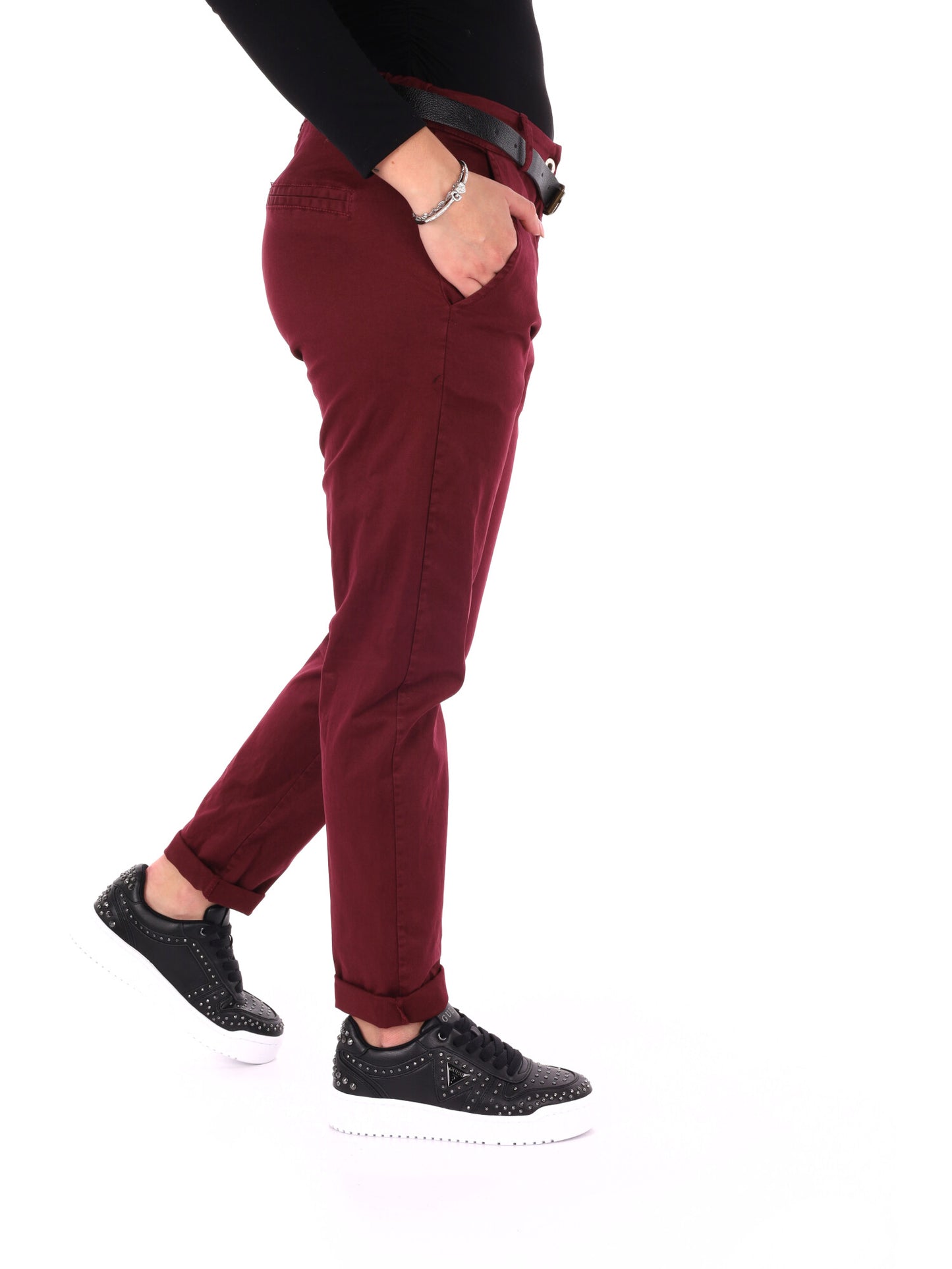 PANTALONE CASUAL CON CINTURA MISS LOVE DA DONNA BORDEAUX