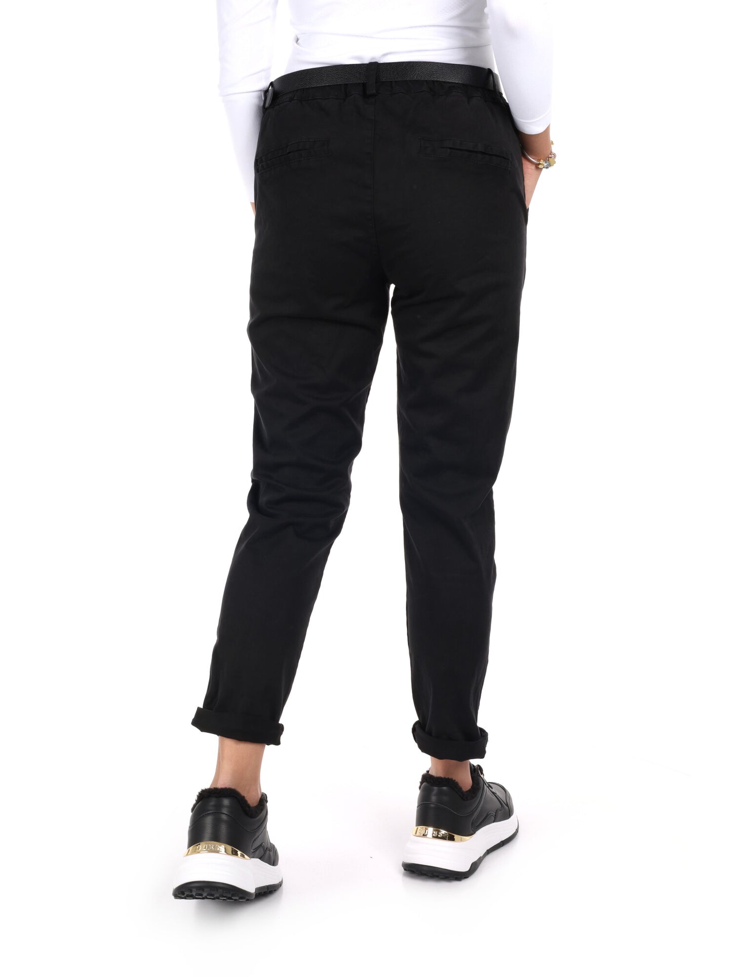 PANTALONE CASUAL CON CINTURA MISS LOVE DA DONNA NERO
