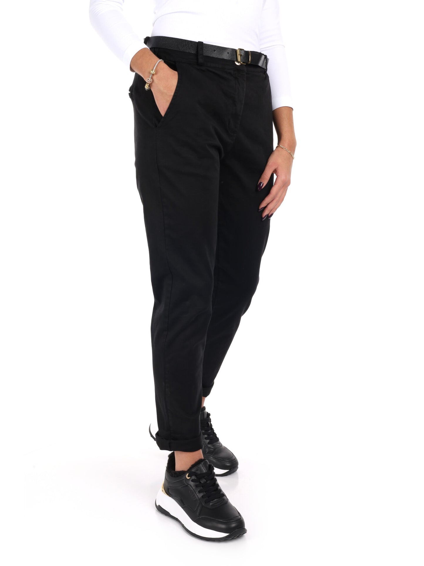PANTALONE CASUAL CON CINTURA MISS LOVE DA DONNA NERO