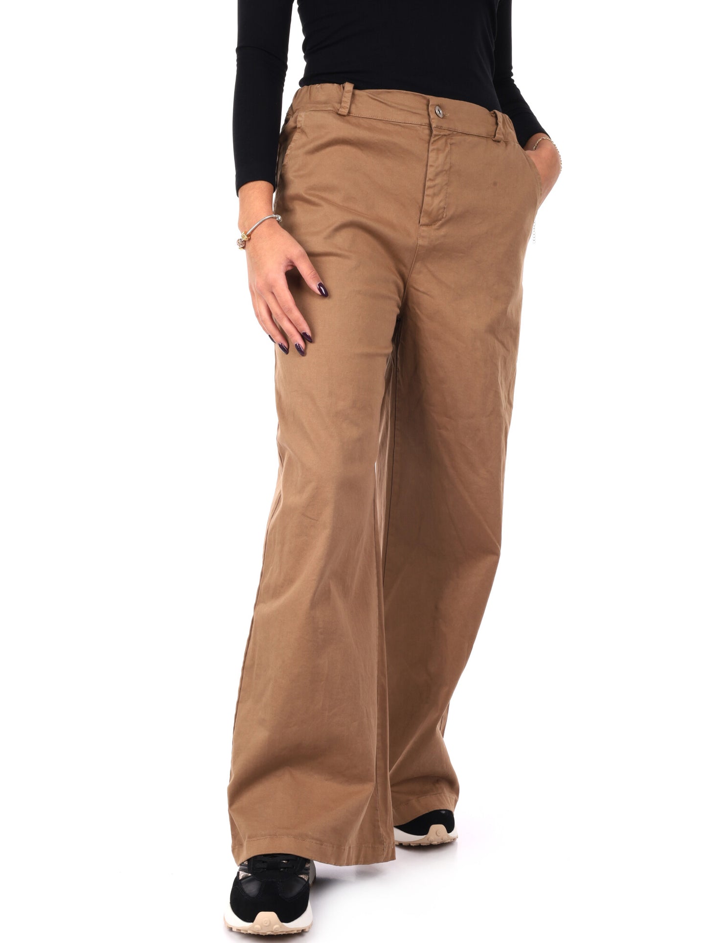 PANTALONE WIDE LEG VITA ALTA MISS LOVE DA DONNA CAMMELLO