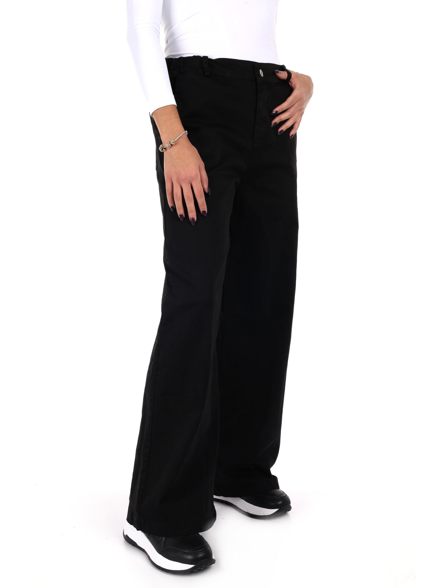 PANTALONE WIDE LEG VITA ALTA MISS LOVE DA DONNA NERO