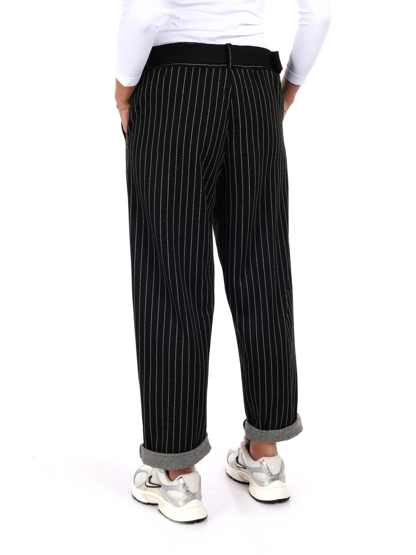 PANTALONE IN TESSUTO GESSATO MISS LOVE DA DONNA NERO