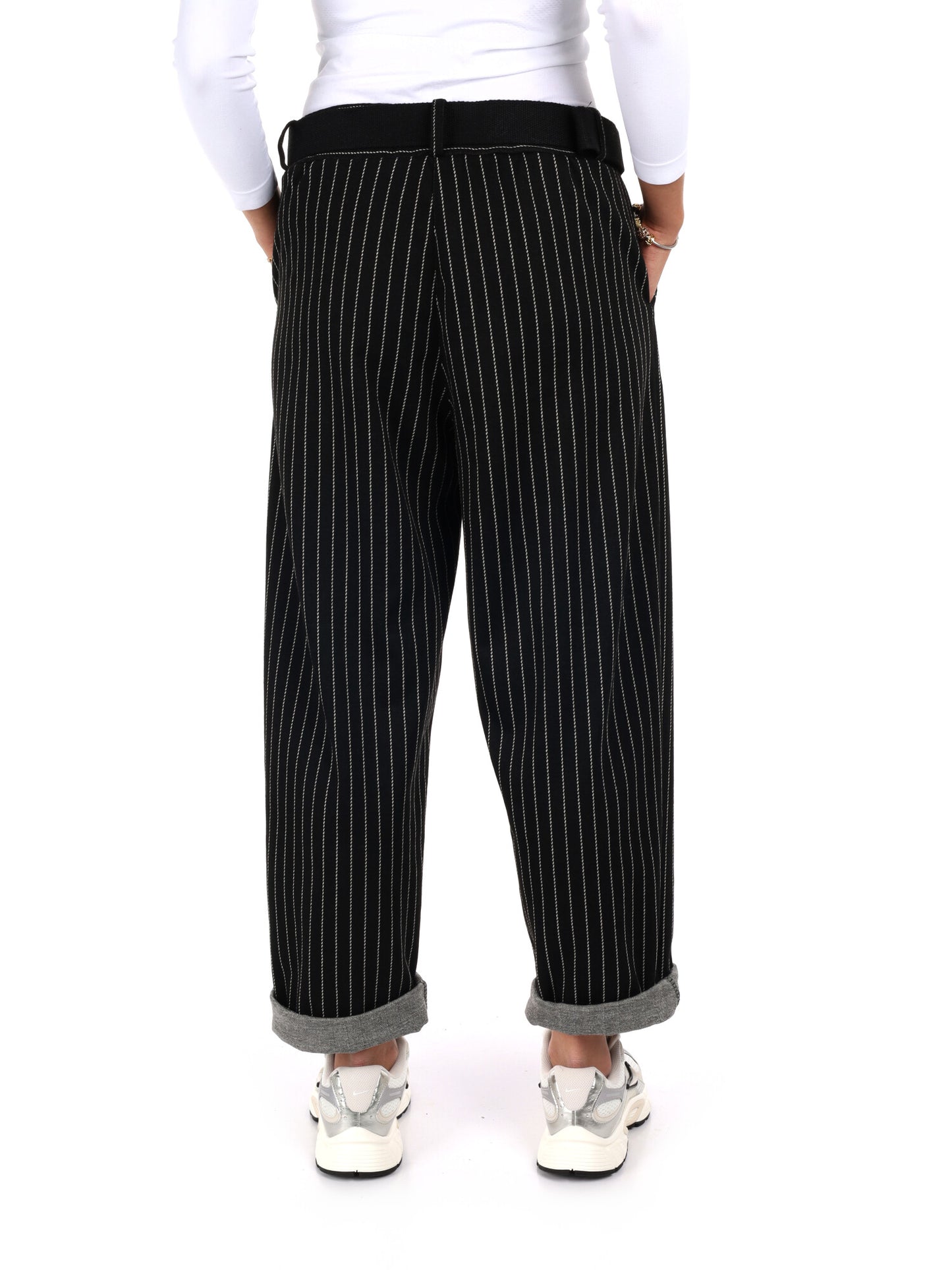 PANTALONE IN TESSUTO GESSATO MISS LOVE DA DONNA NERO