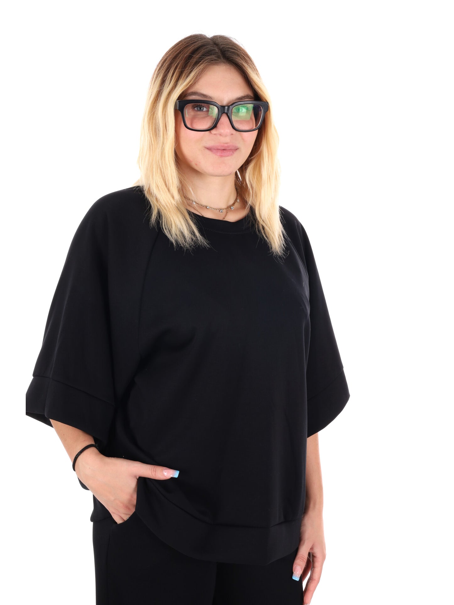 FELPA CON MANICHE AMPIE MISS LOVE DA DONNA NERO