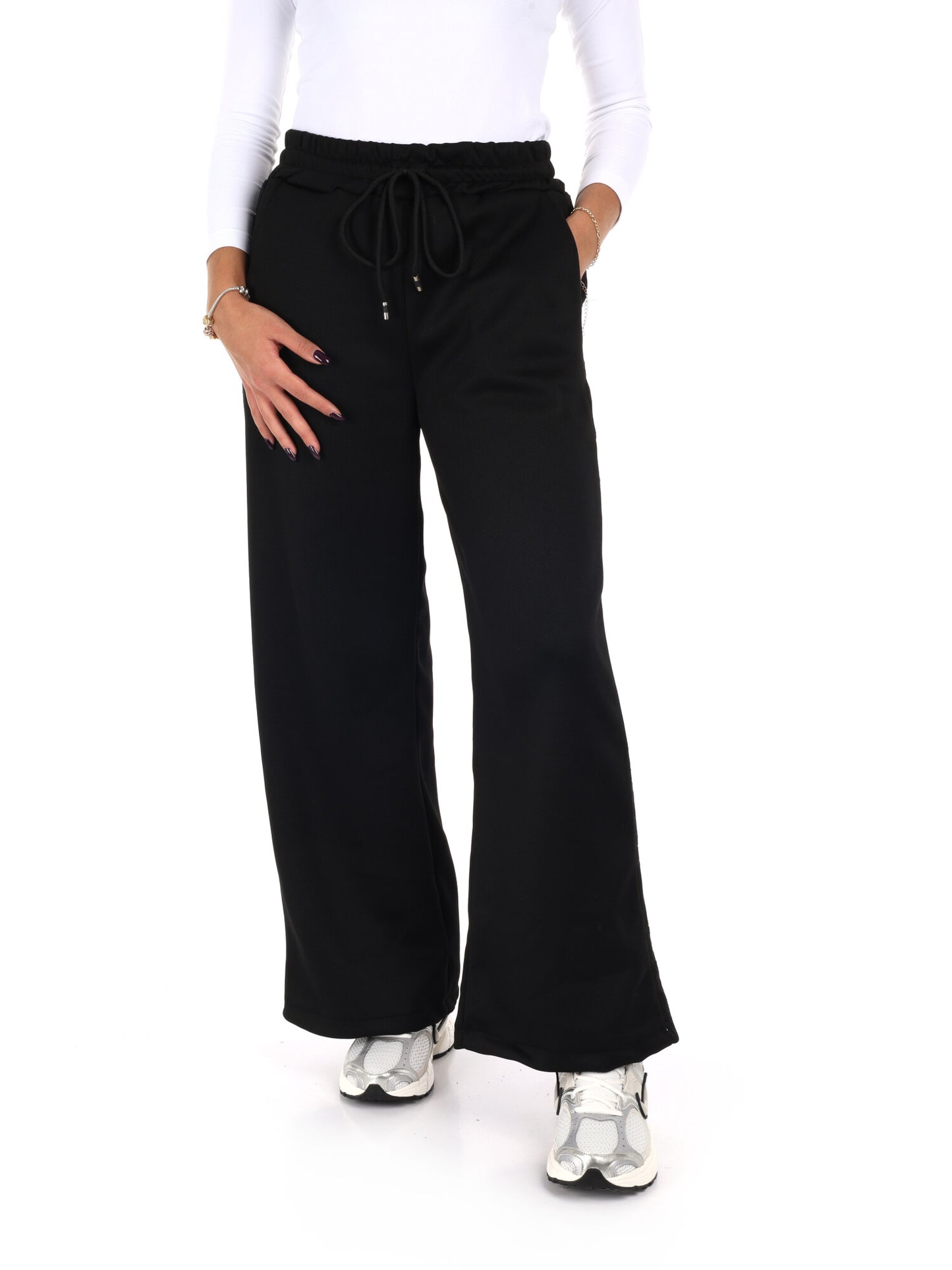 PANTALONE CON BANDA IN PIZZO E STRASS MISS LOVE DA DONNA NERO