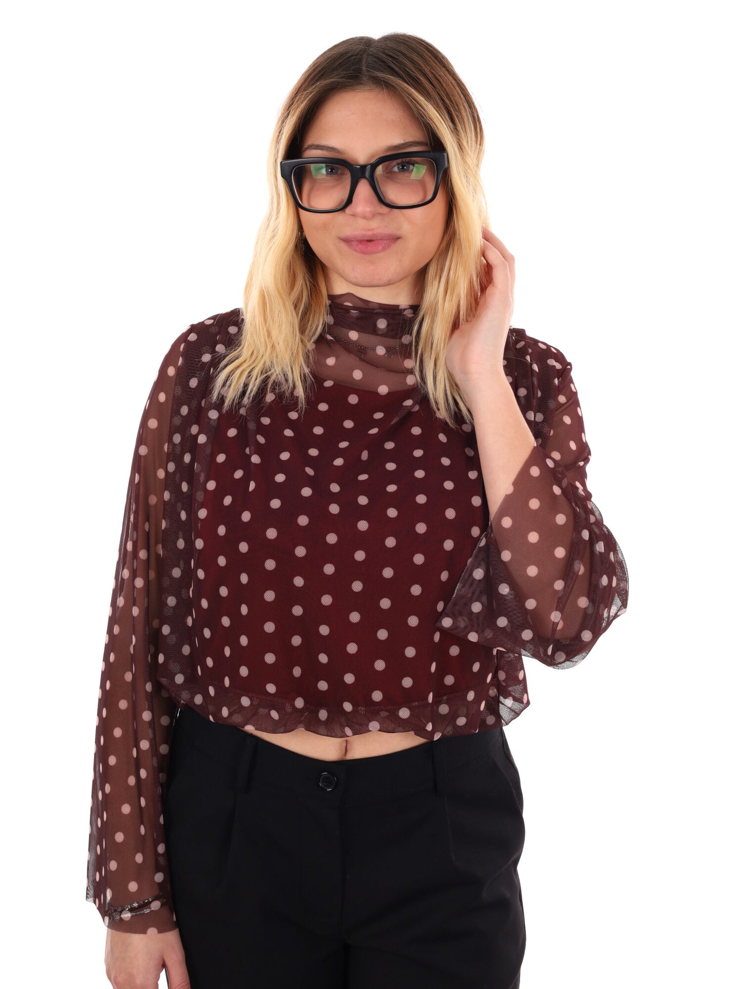 BLOUSA CROP A POIS MISS LOVE DA DONNA BORDEAUX
