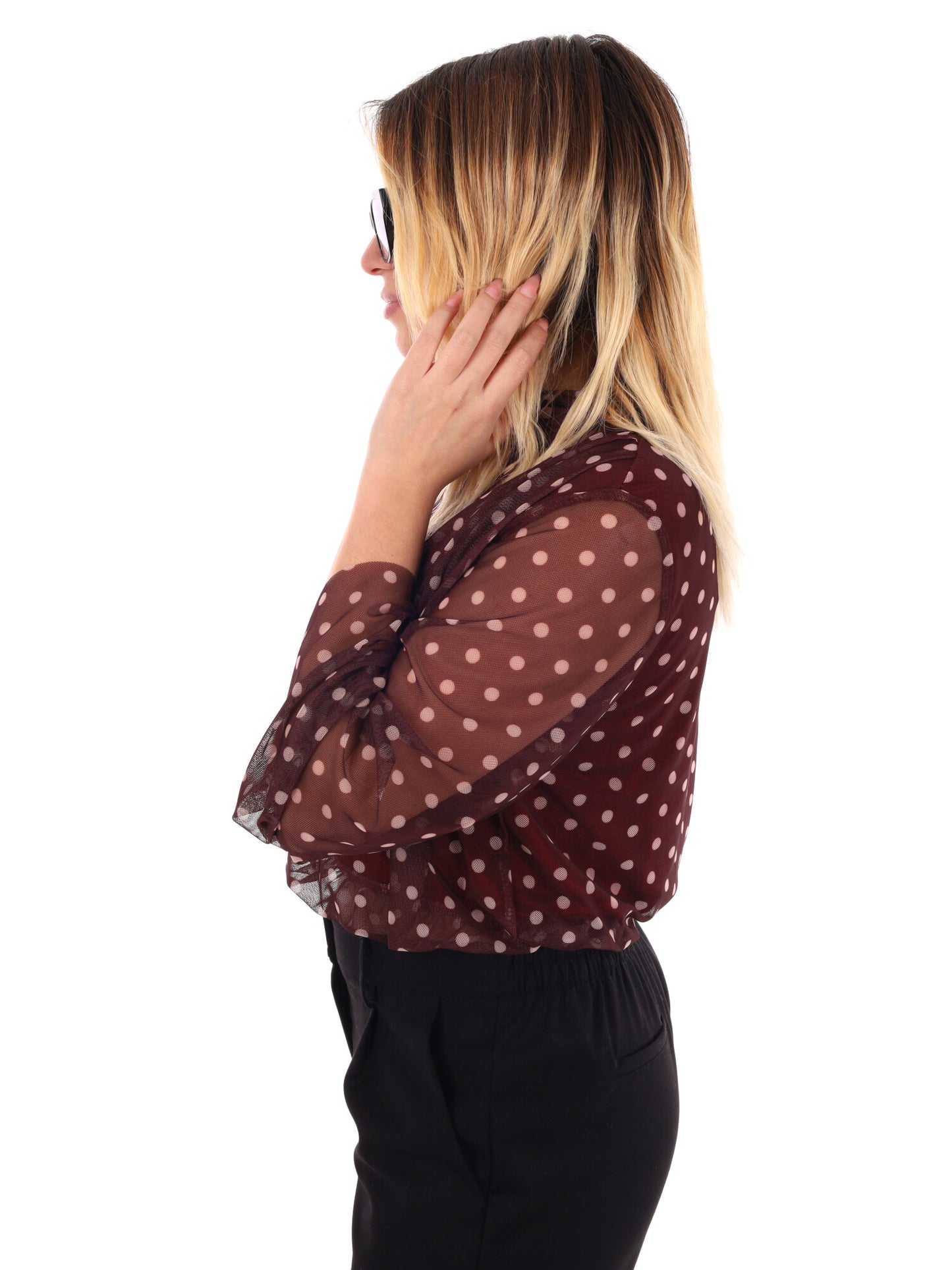 BLOUSA CROP A POIS MISS LOVE DA DONNA BORDEAUX