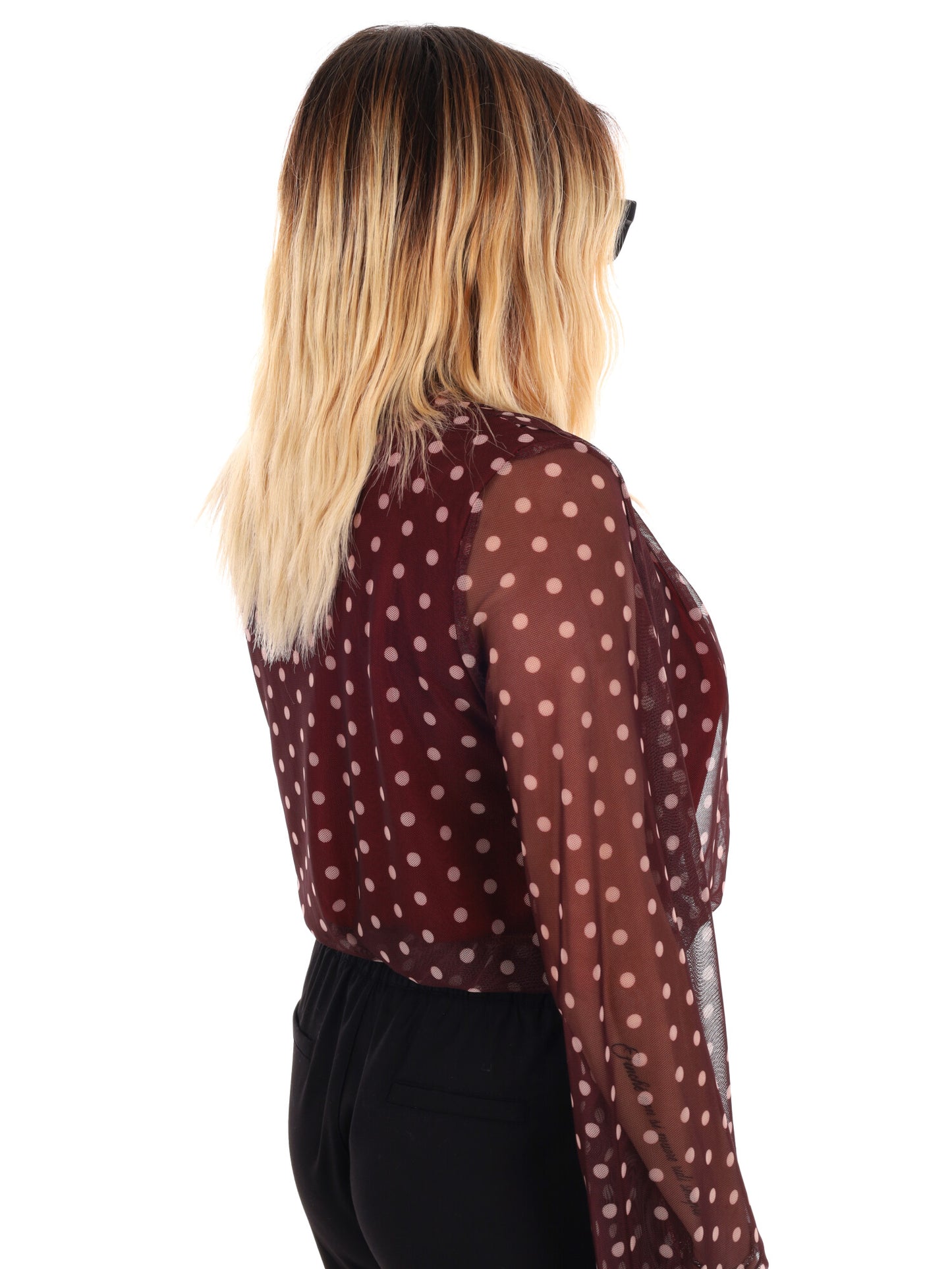 BLOUSA CROP A POIS MISS LOVE DA DONNA BORDEAUX