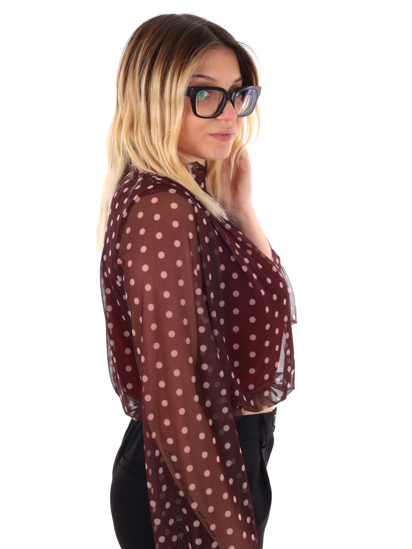 BLOUSA CROP A POIS MISS LOVE DA DONNA BORDEAUX