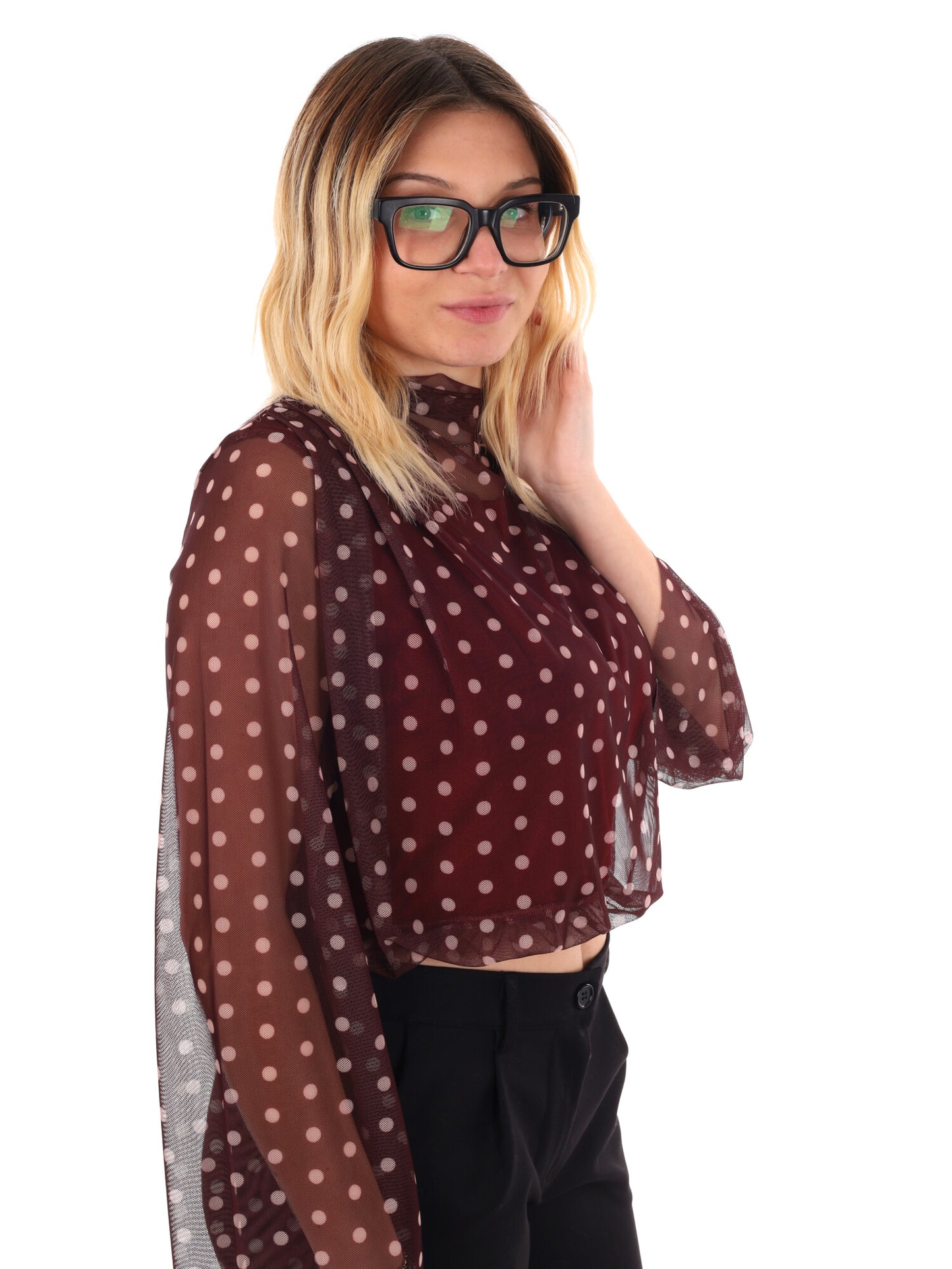 BLOUSA CROP A POIS MISS LOVE DA DONNA BORDEAUX