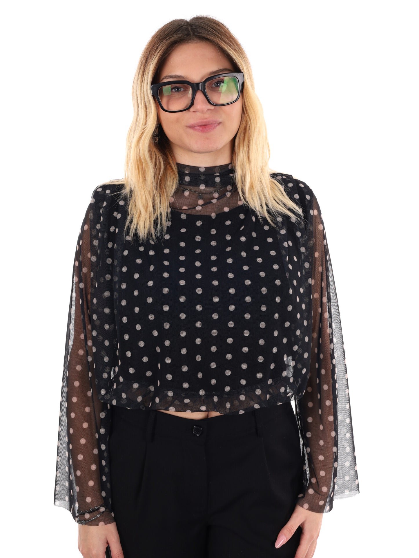 BLOUSA CROP A POIS MISS LOVE DA DONNA NERO