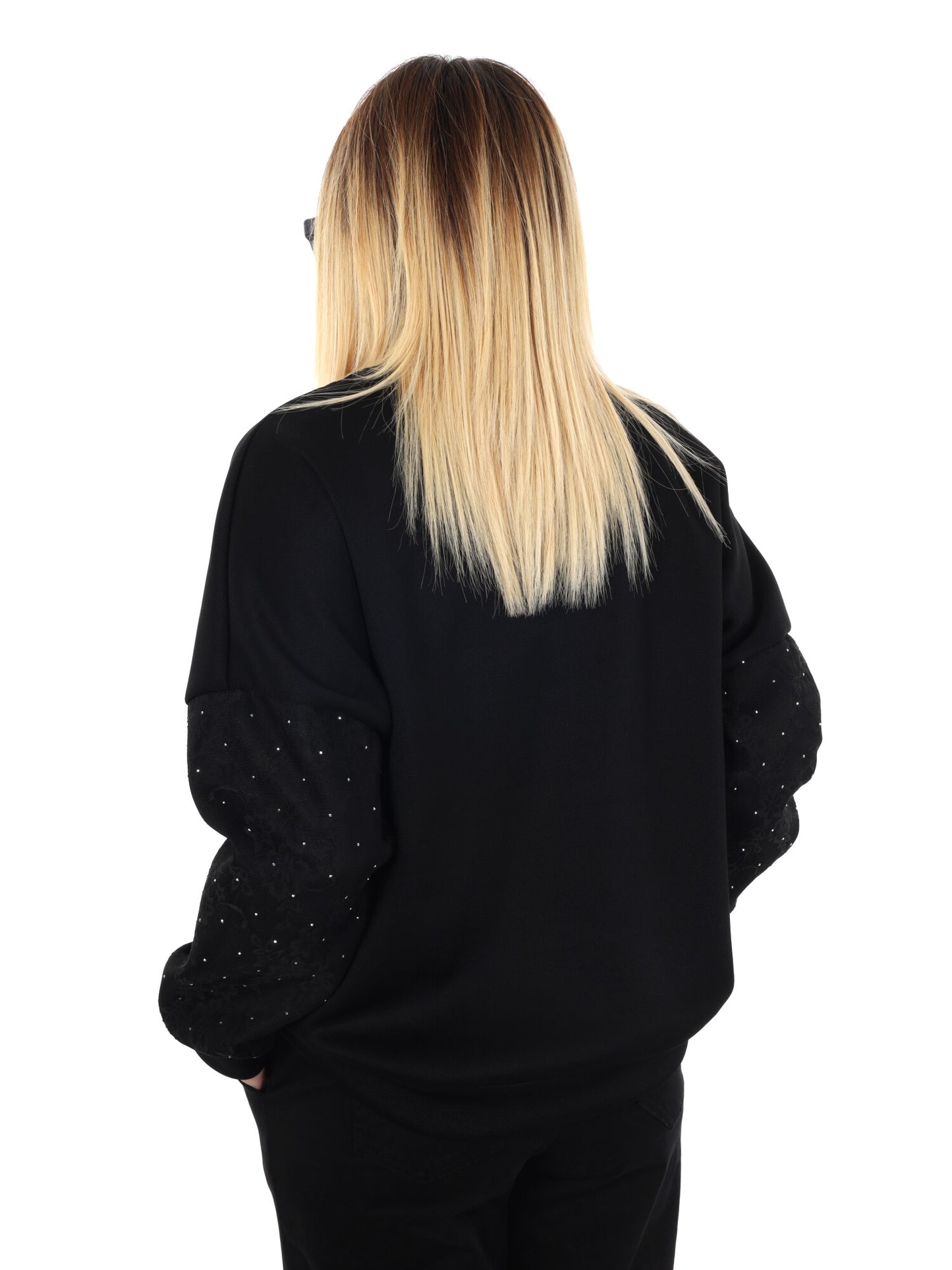 FELPA CON PIZZO E STRASS MISS LOVE DA DONNA NERO