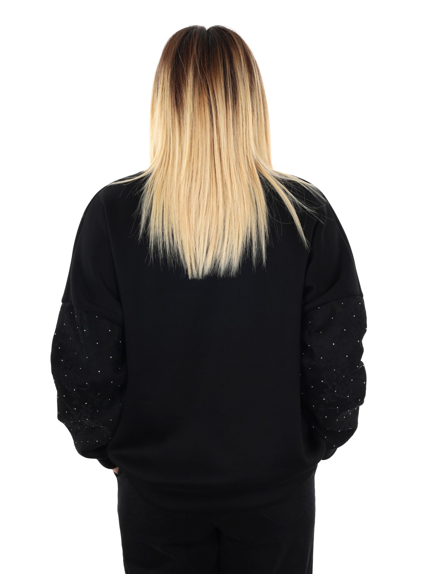 FELPA CON PIZZO E STRASS MISS LOVE DA DONNA NERO