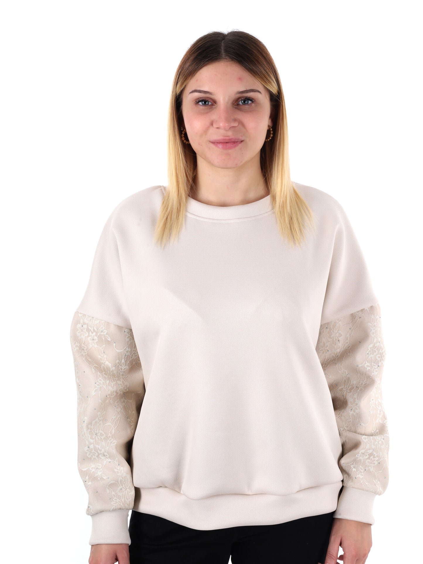 FELPA CON PIZZO E STRASS MISS LOVE DA DONNA PANNA