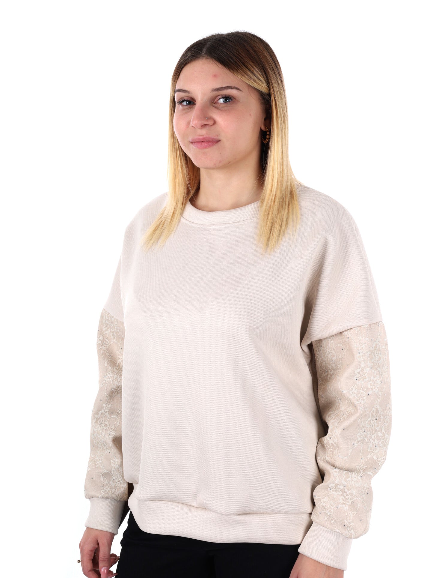 FELPA CON PIZZO E STRASS MISS LOVE DA DONNA PANNA