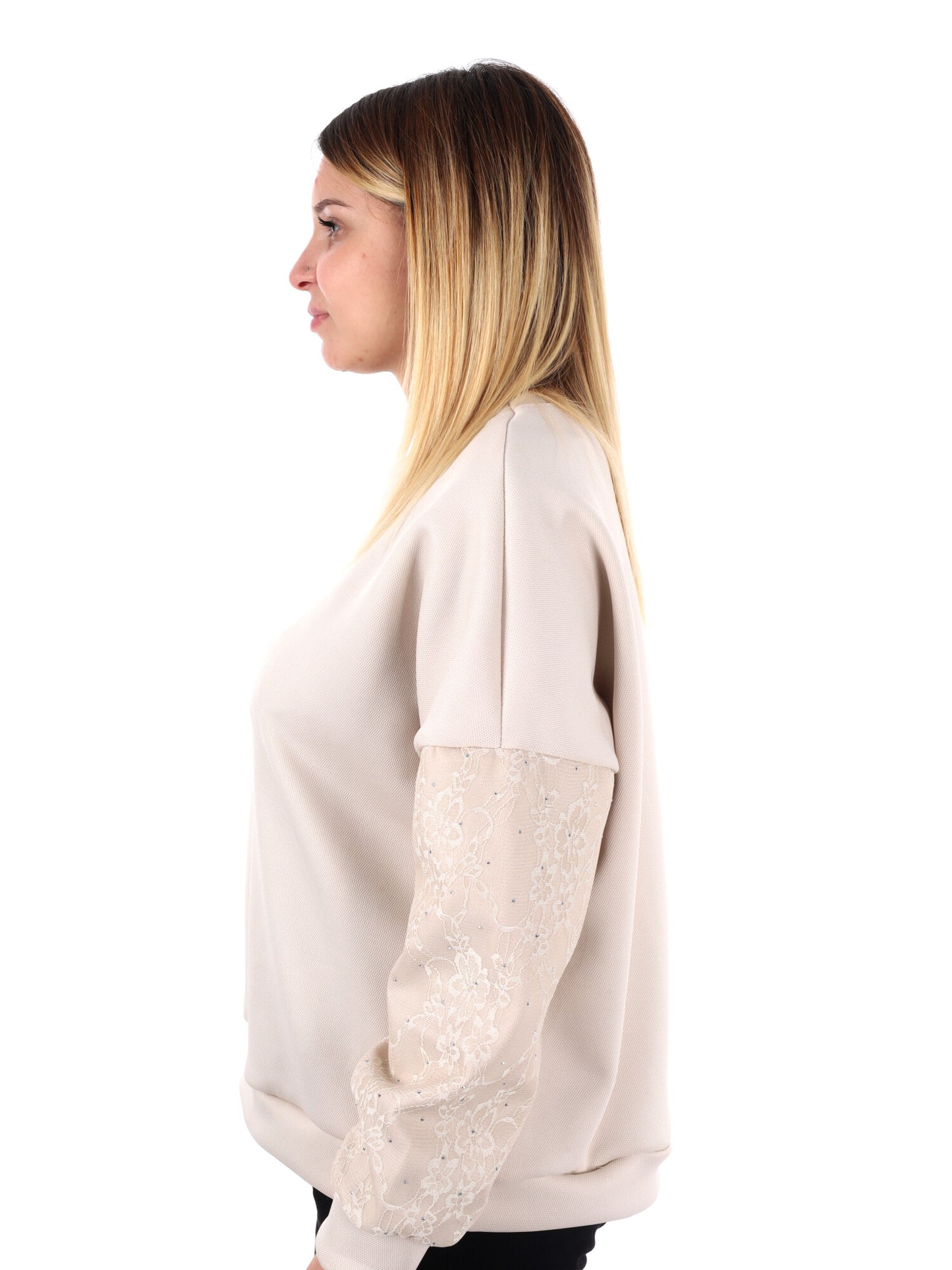 FELPA CON PIZZO E STRASS MISS LOVE DA DONNA PANNA