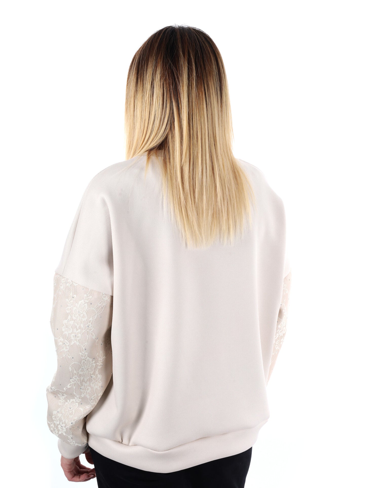 FELPA CON PIZZO E STRASS MISS LOVE DA DONNA PANNA