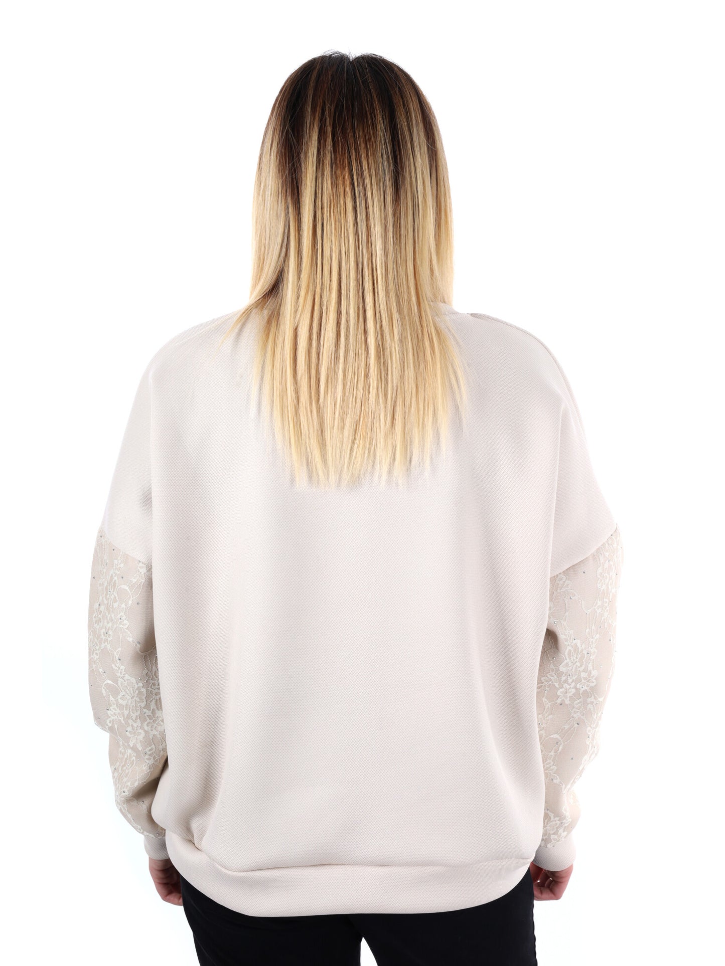 FELPA CON PIZZO E STRASS MISS LOVE DA DONNA PANNA