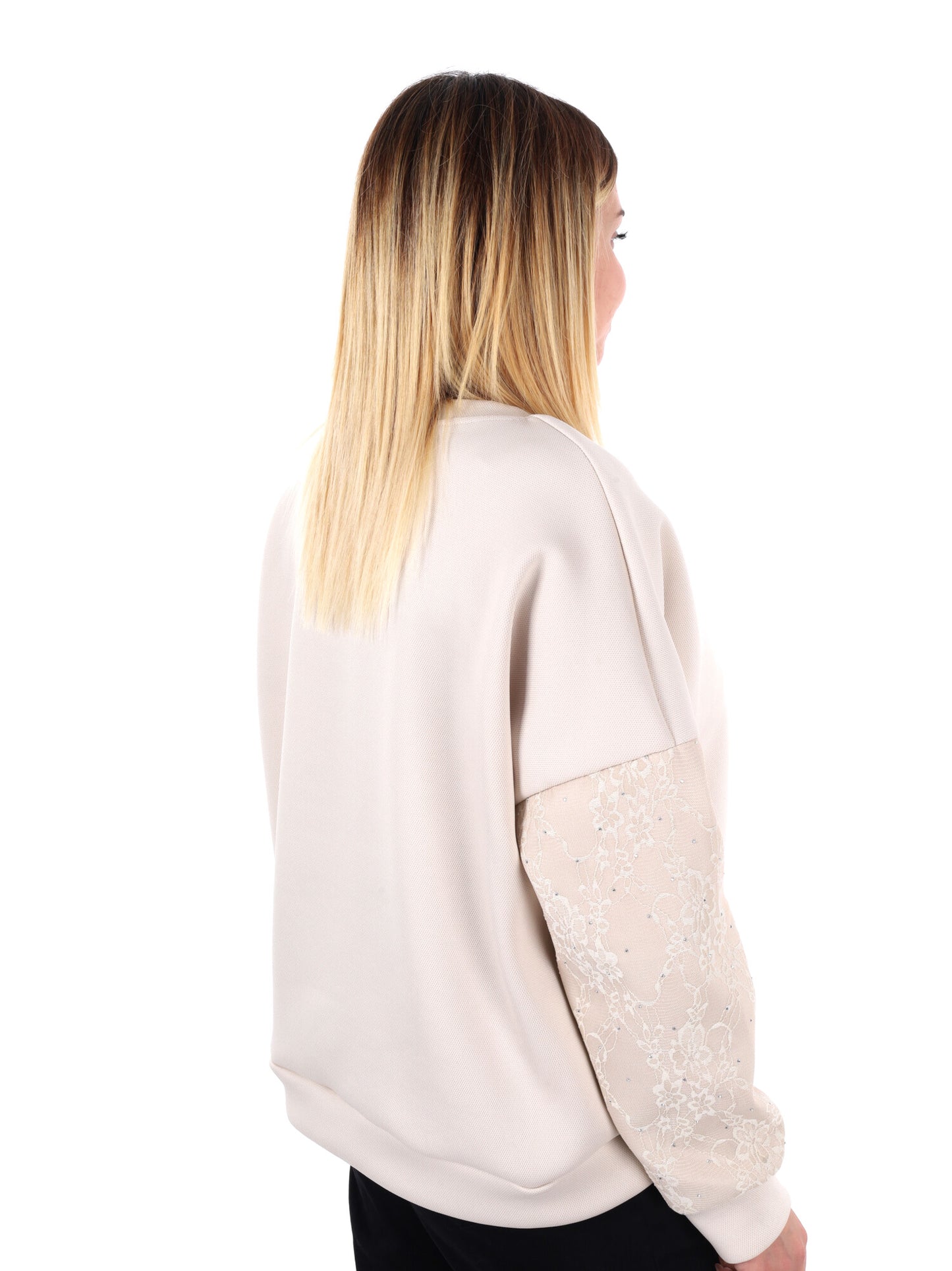 FELPA CON PIZZO E STRASS MISS LOVE DA DONNA PANNA