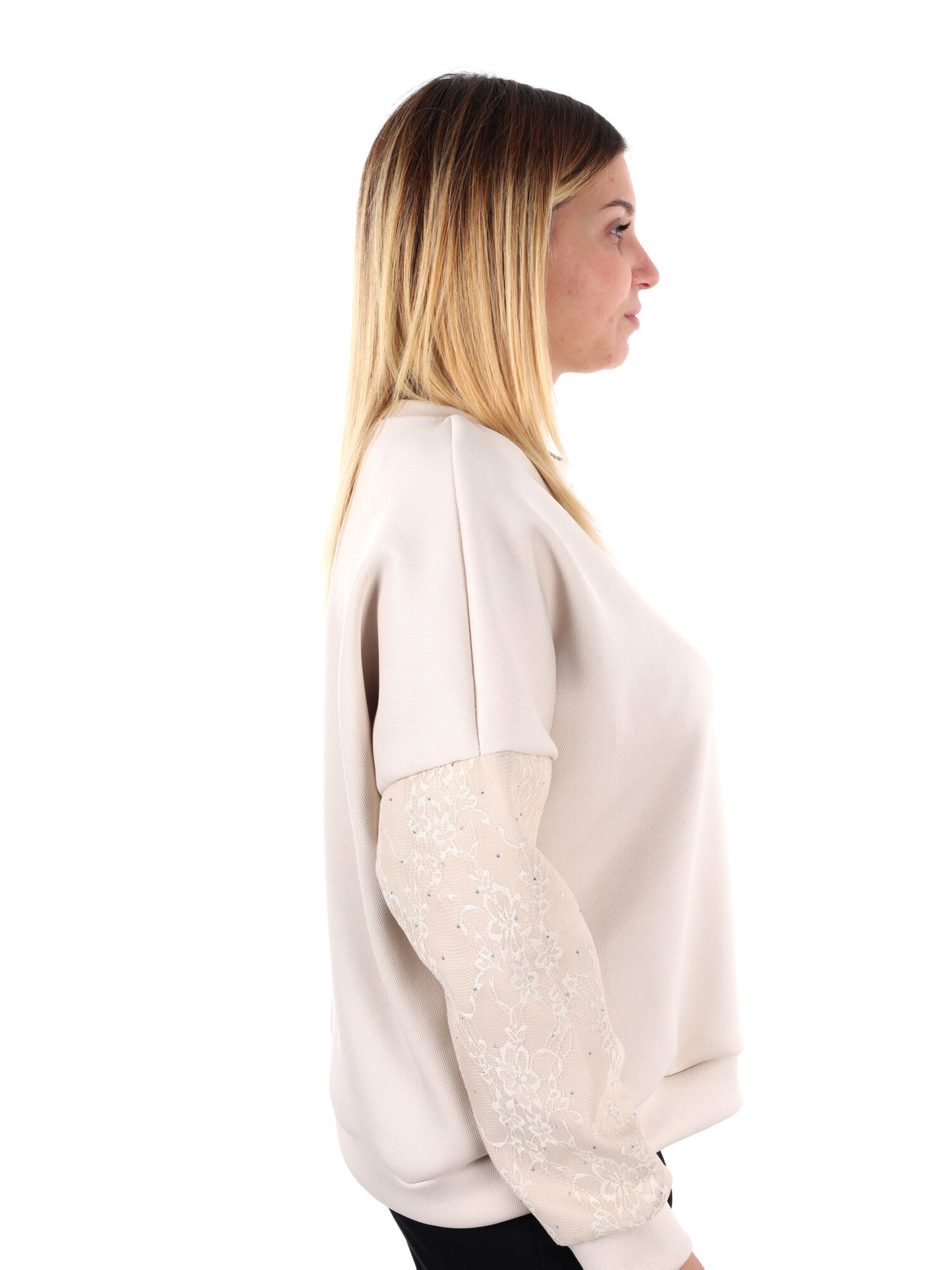 FELPA CON PIZZO E STRASS MISS LOVE DA DONNA PANNA