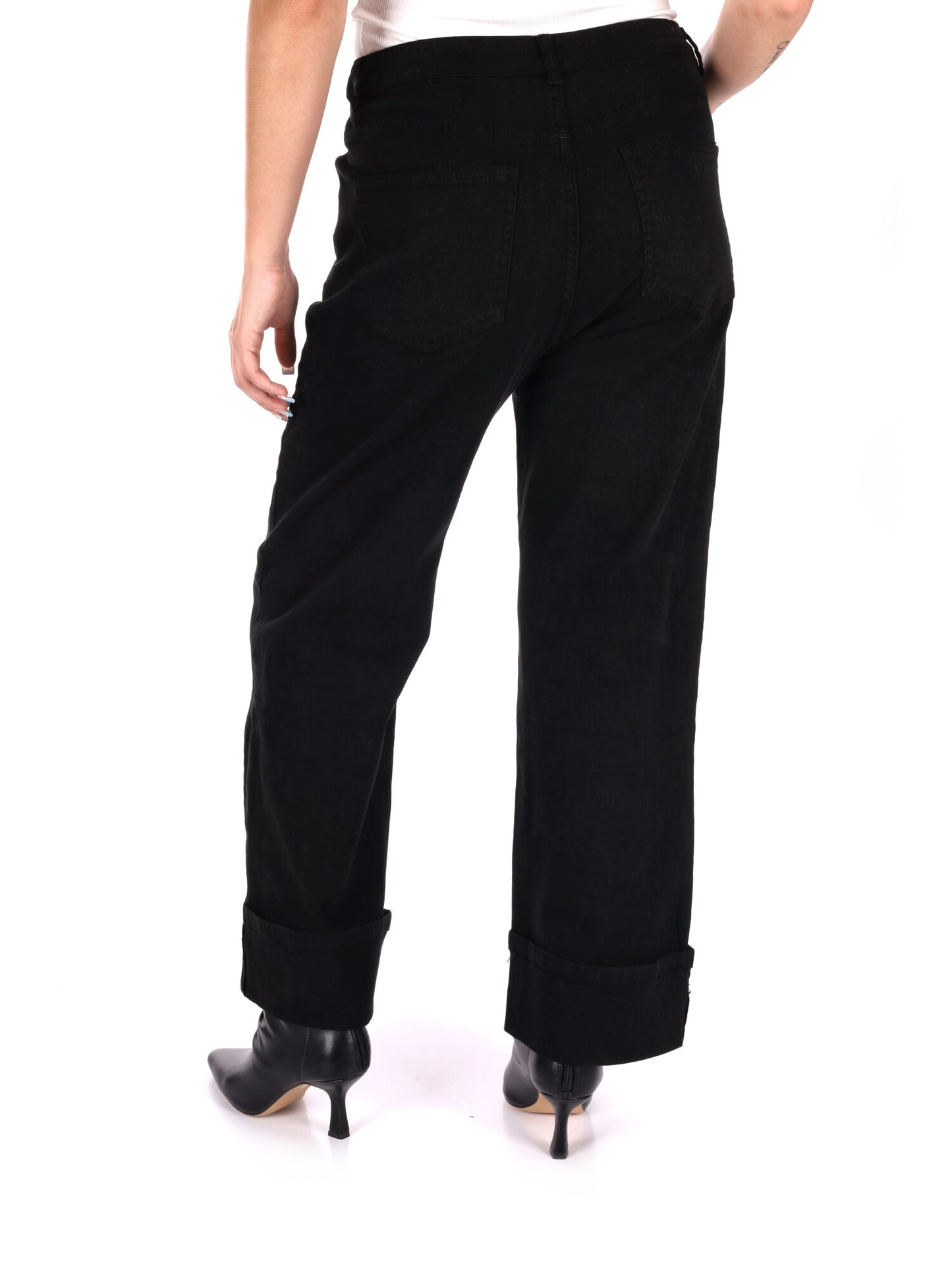 JEANS CON RISVOLTO E STRASS MISS LOVE DA DONNA DENIM NERO