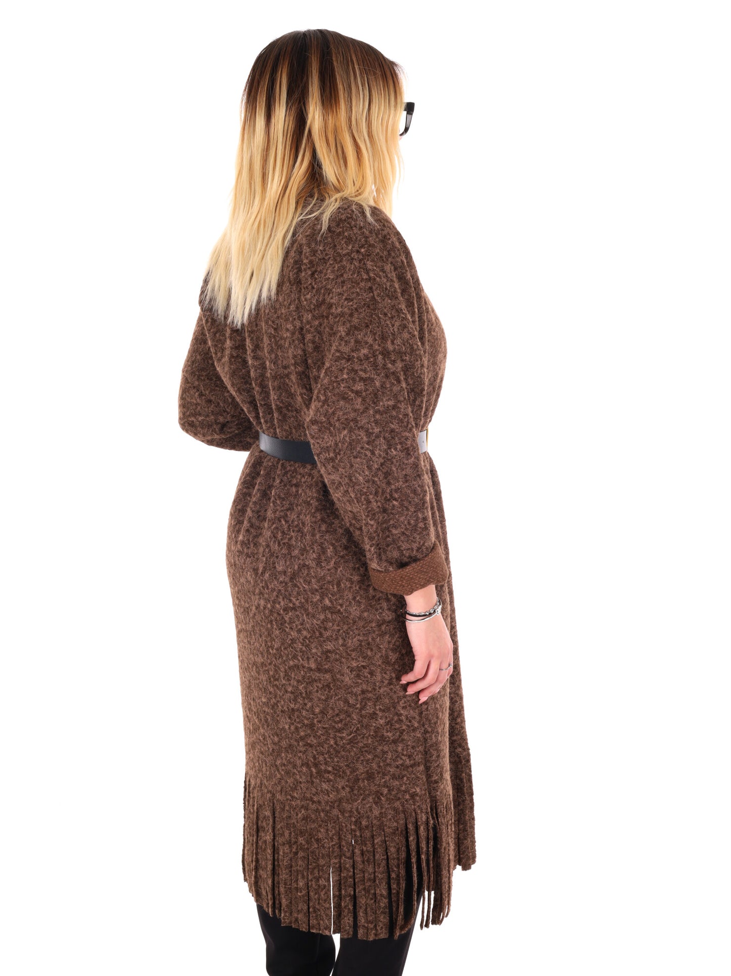 MAXI MAGLIA CON CINTURA MISS LOVE DA DONNA MARRONE