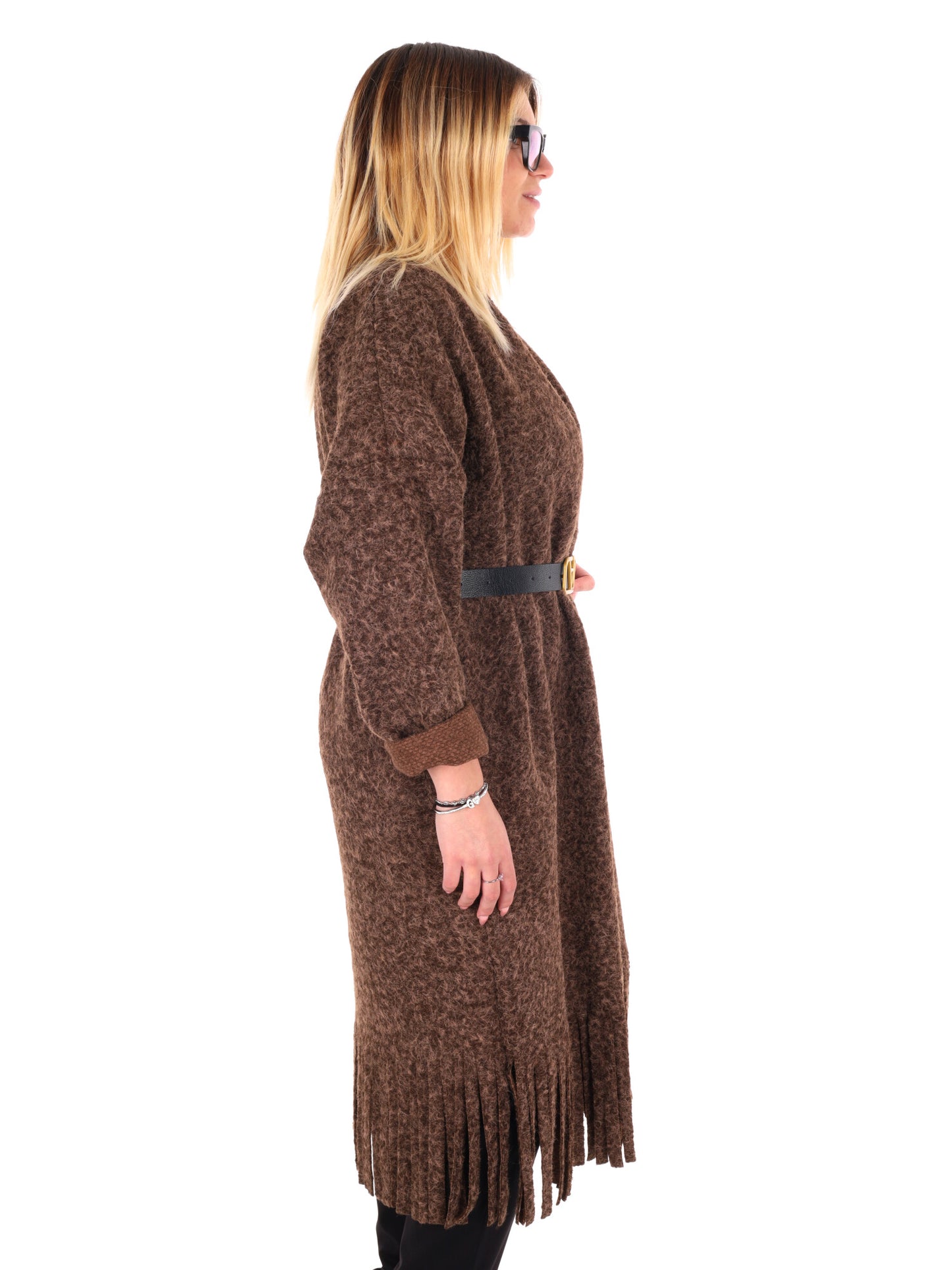 MAXI MAGLIA CON CINTURA MISS LOVE DA DONNA MARRONE