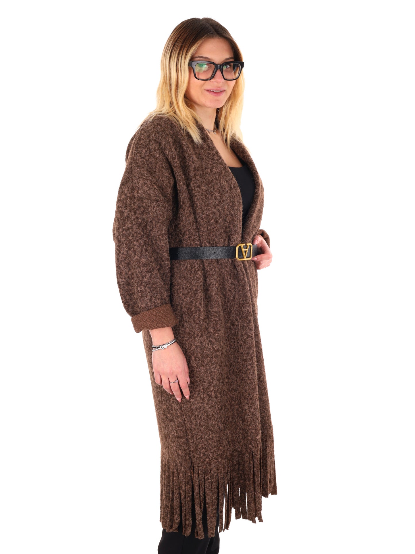 MAXI MAGLIA CON CINTURA MISS LOVE DA DONNA MARRONE