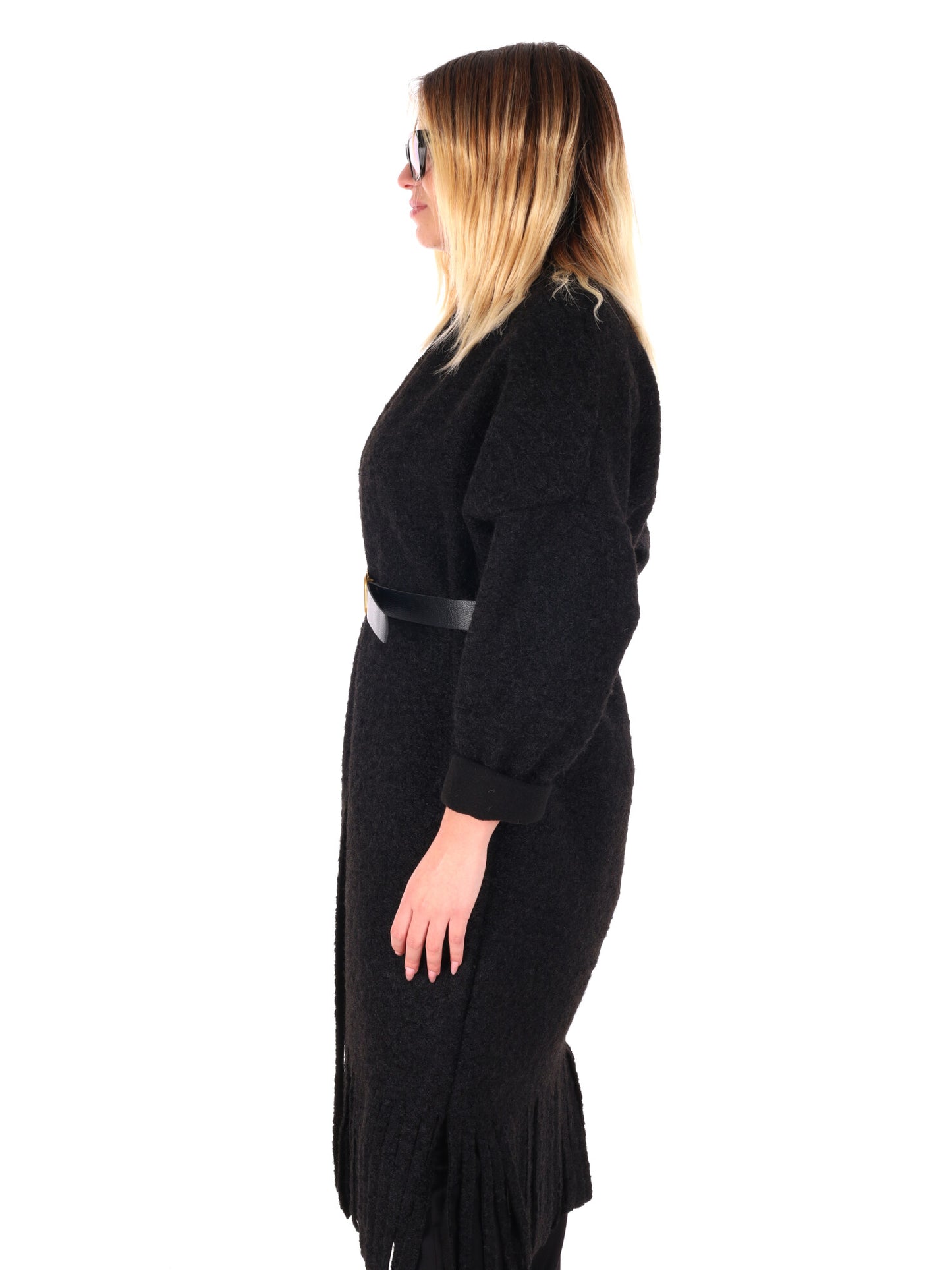MAXI MAGLIA CON CINTURA MISS LOVE DA DONNA NERO