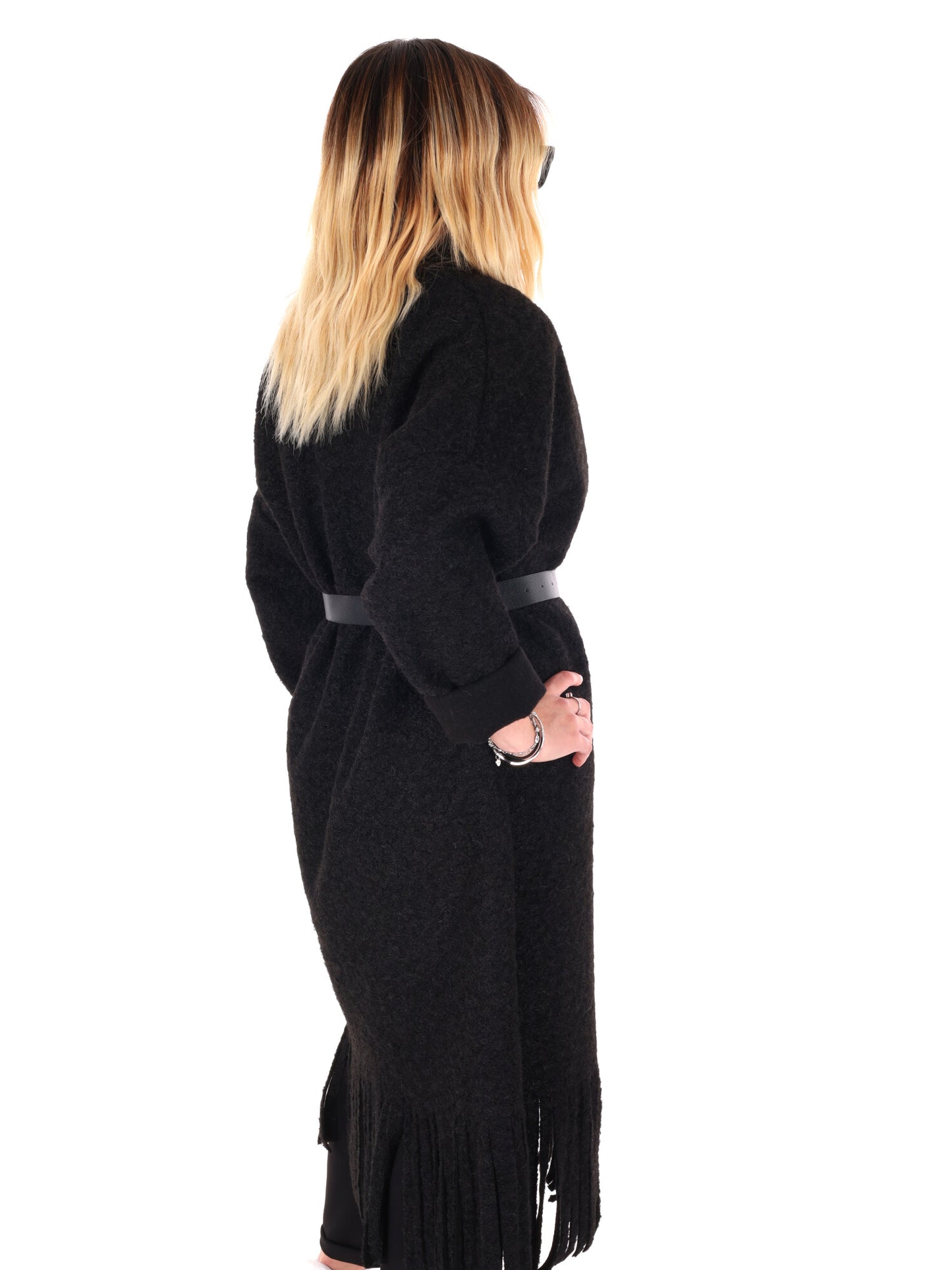 MAXI MAGLIA CON CINTURA MISS LOVE DA DONNA NERO