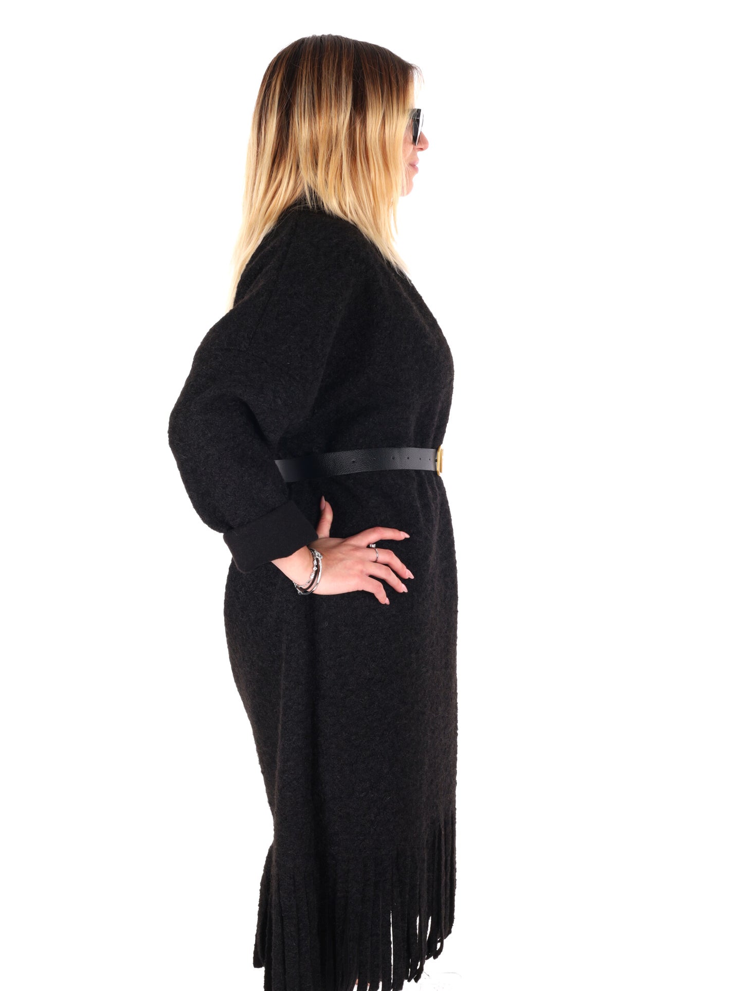 MAXI MAGLIA CON CINTURA MISS LOVE DA DONNA NERO