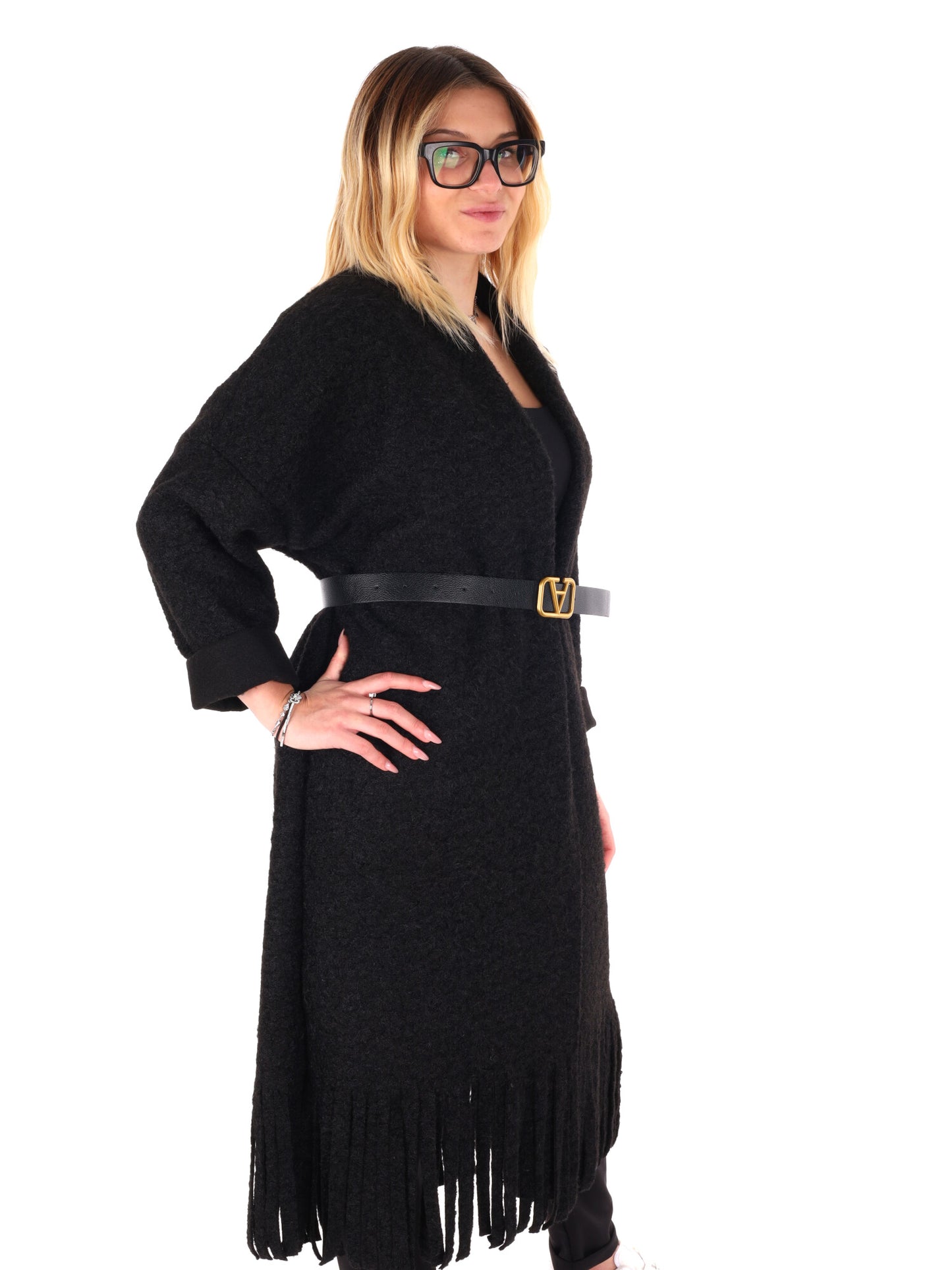 MAXI MAGLIA CON CINTURA MISS LOVE DA DONNA NERO