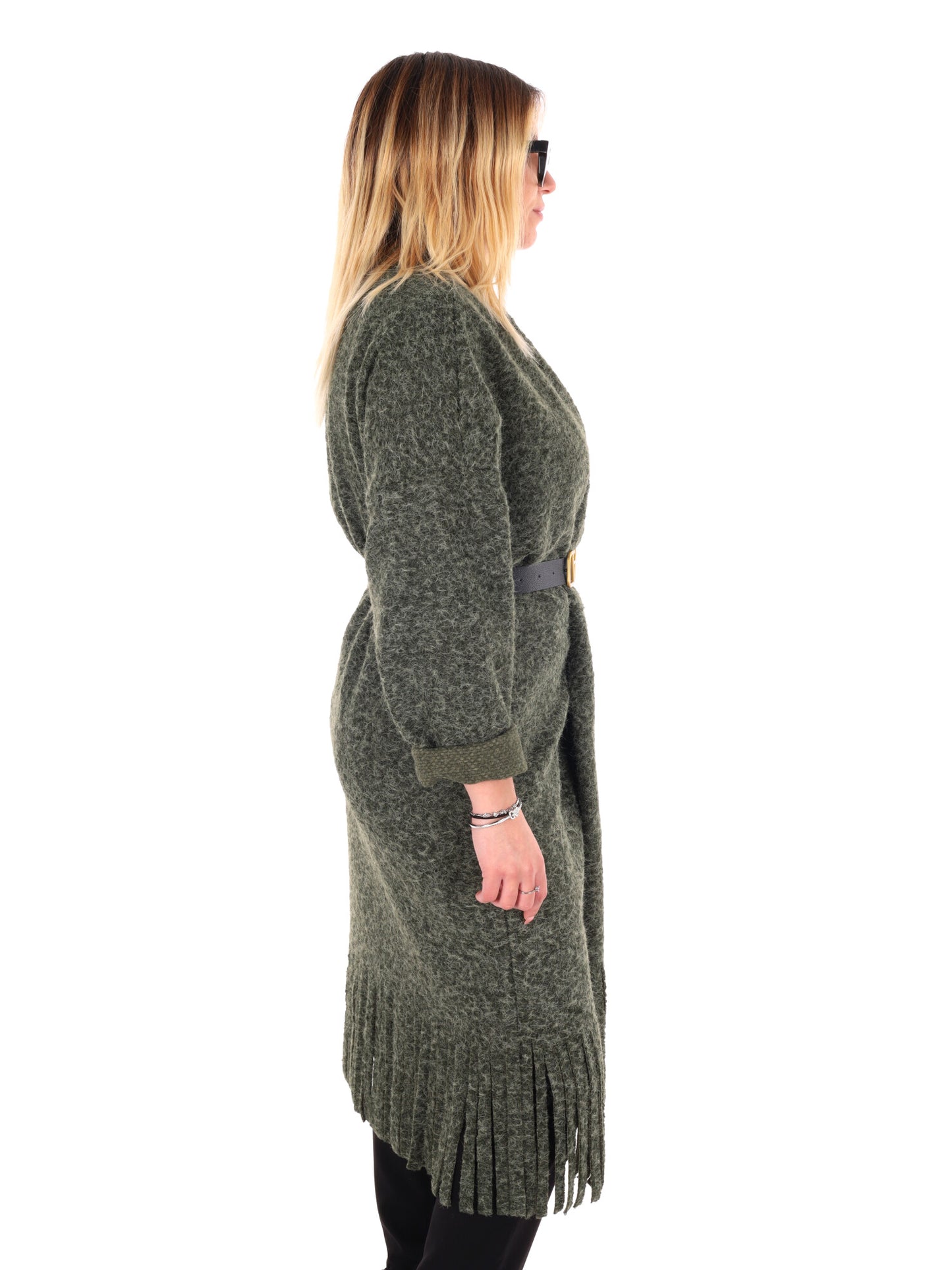 MAXI MAGLIA CON CINTURA MISS LOVE DA DONNA VERDE