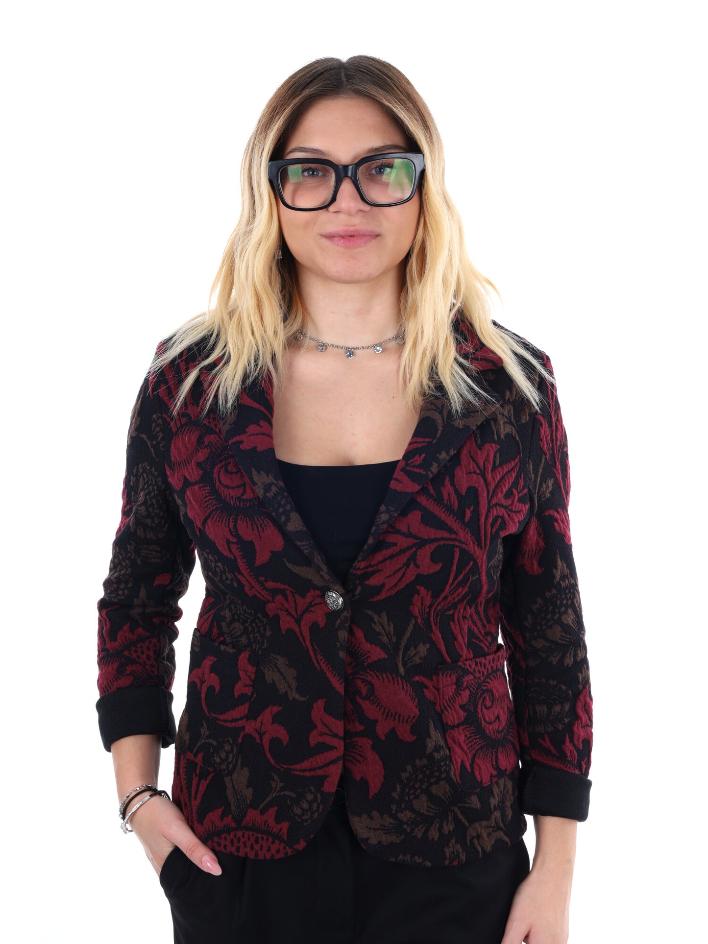 BLAZER MONOPETTO MISS LOVE DA DONNA NERO BORDEAUX