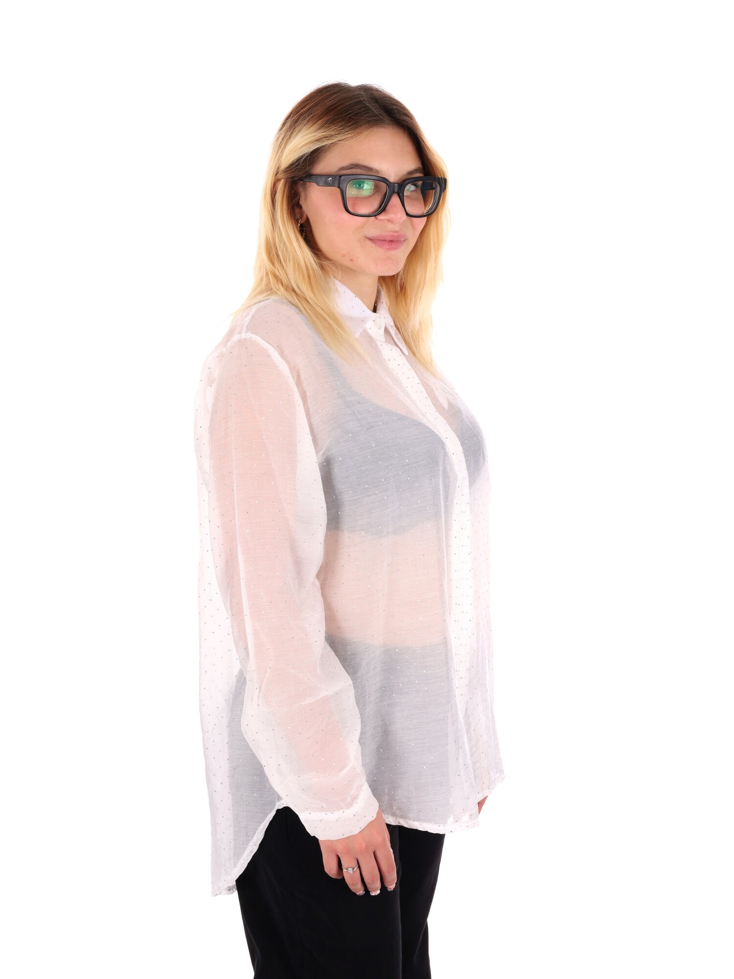 CAMICIA LUNGA CON STRASS MISS LOVE DA DONNA BIANCO