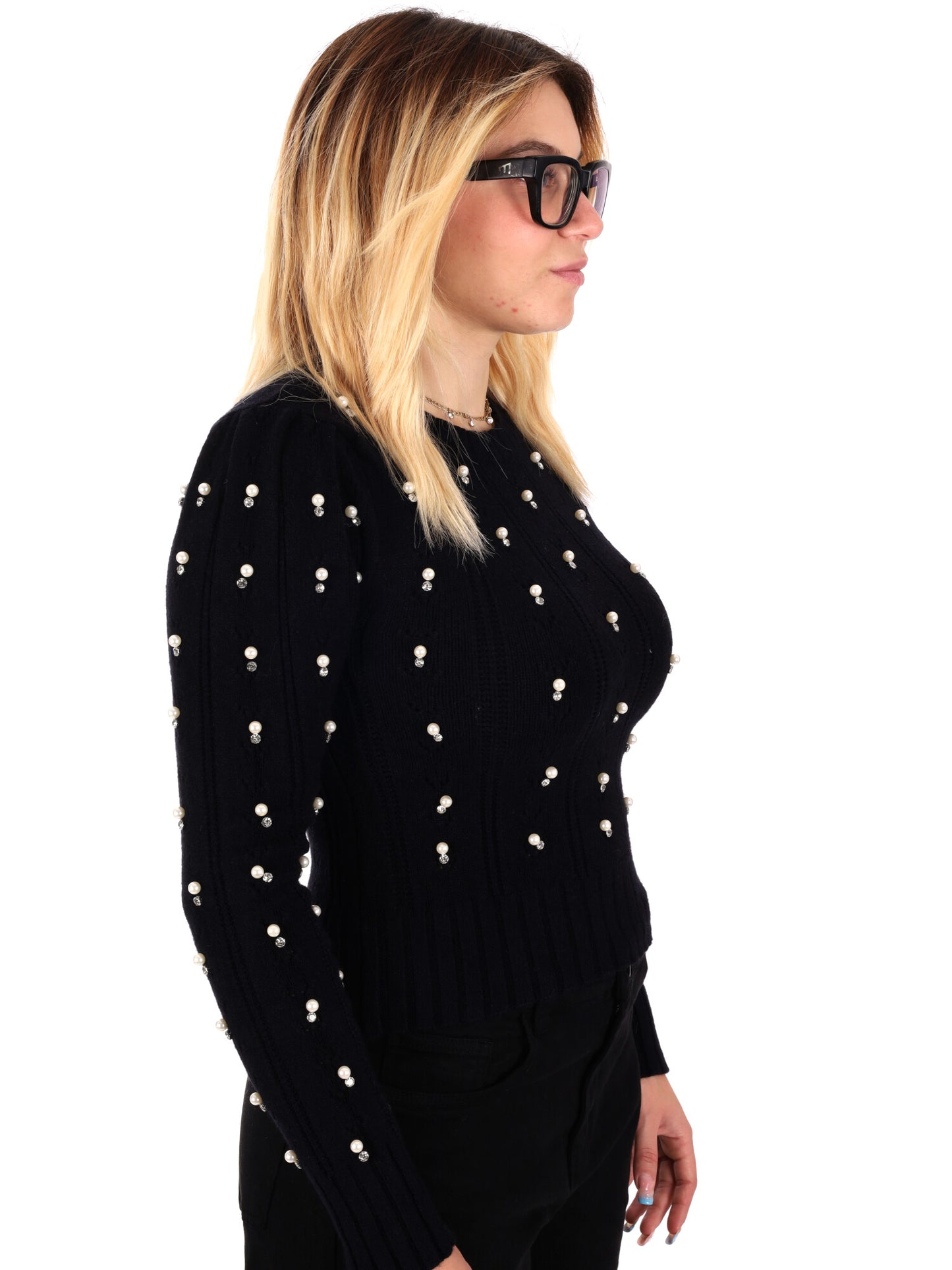 MAGLIA CROP CON PERLE MISS LOVE DA DONNA NERO