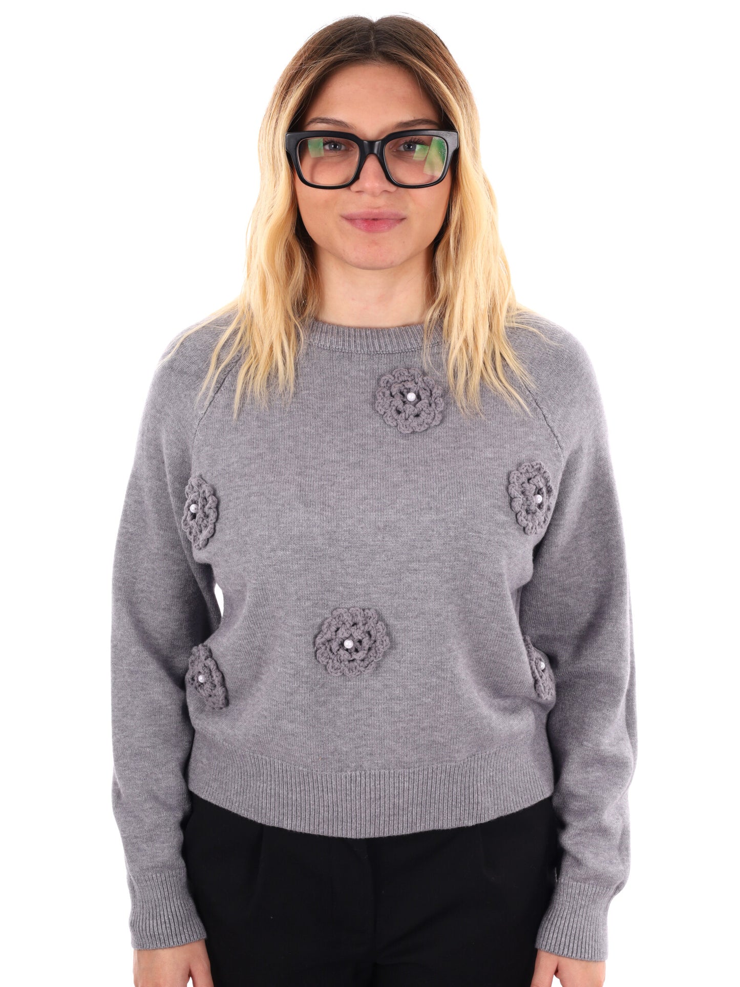 PULLOVER CON FIORI MISS LOVE DA DONNA GRIGIO